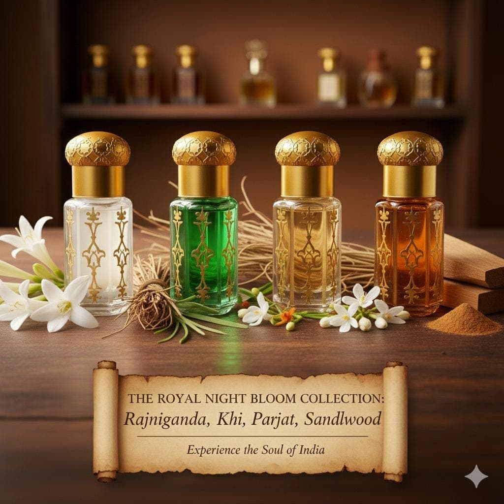 Royal Night Bloom Attar Collection, Indian Perfume Oils, Set of 4