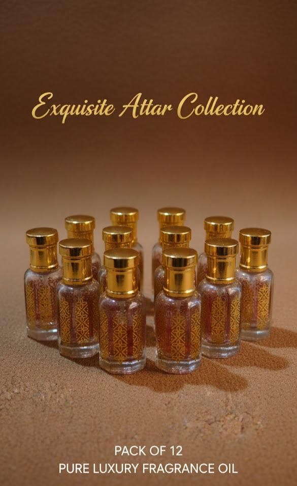 Pack of 12 Clear Glass Perfume Bottles: Light Gold Fine Mist, 11ml
