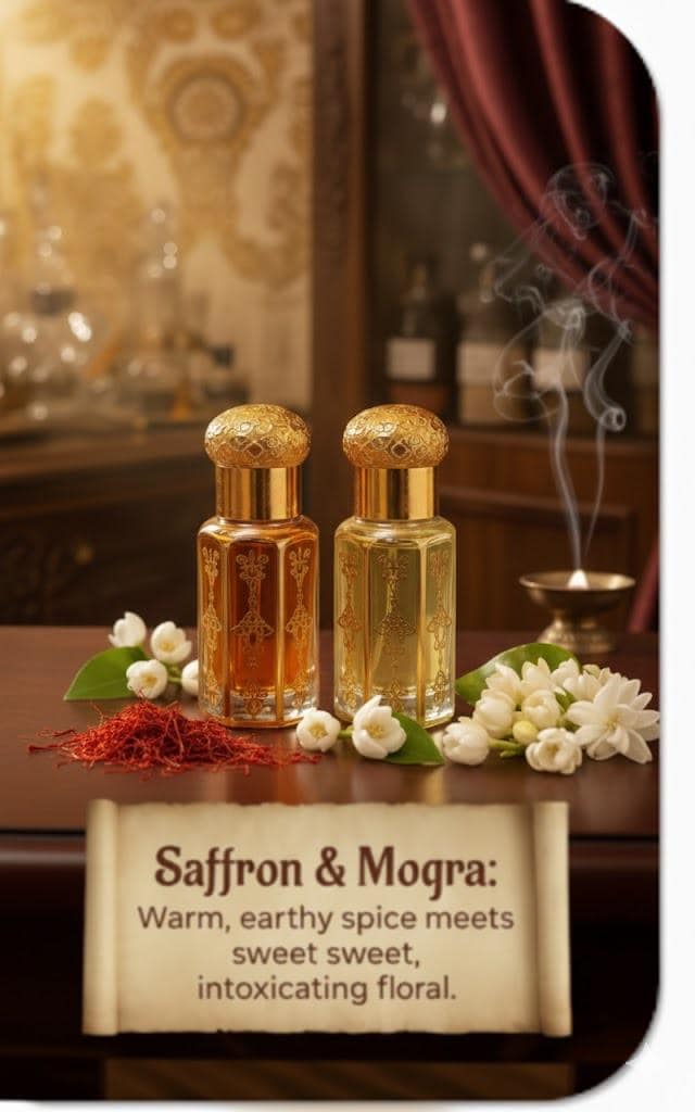 Saffron & Mogra Attar Alcohol Free | Exotic Jasmine Oil Perfume | Long Lasting Halal Fragrance