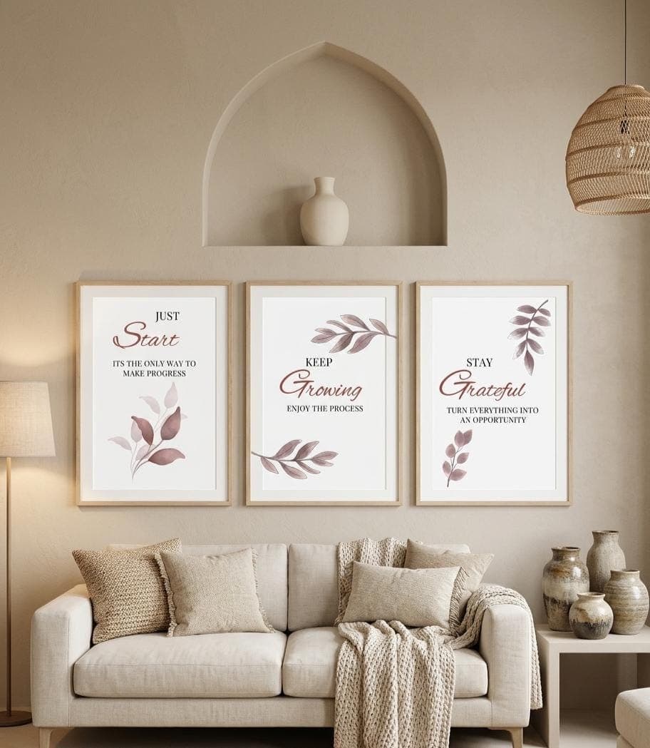 Boho Botanical Prints, Motivational Quote Gallery Wall , Minimalist Beige Decor, Printable Gallery (Digital Download)