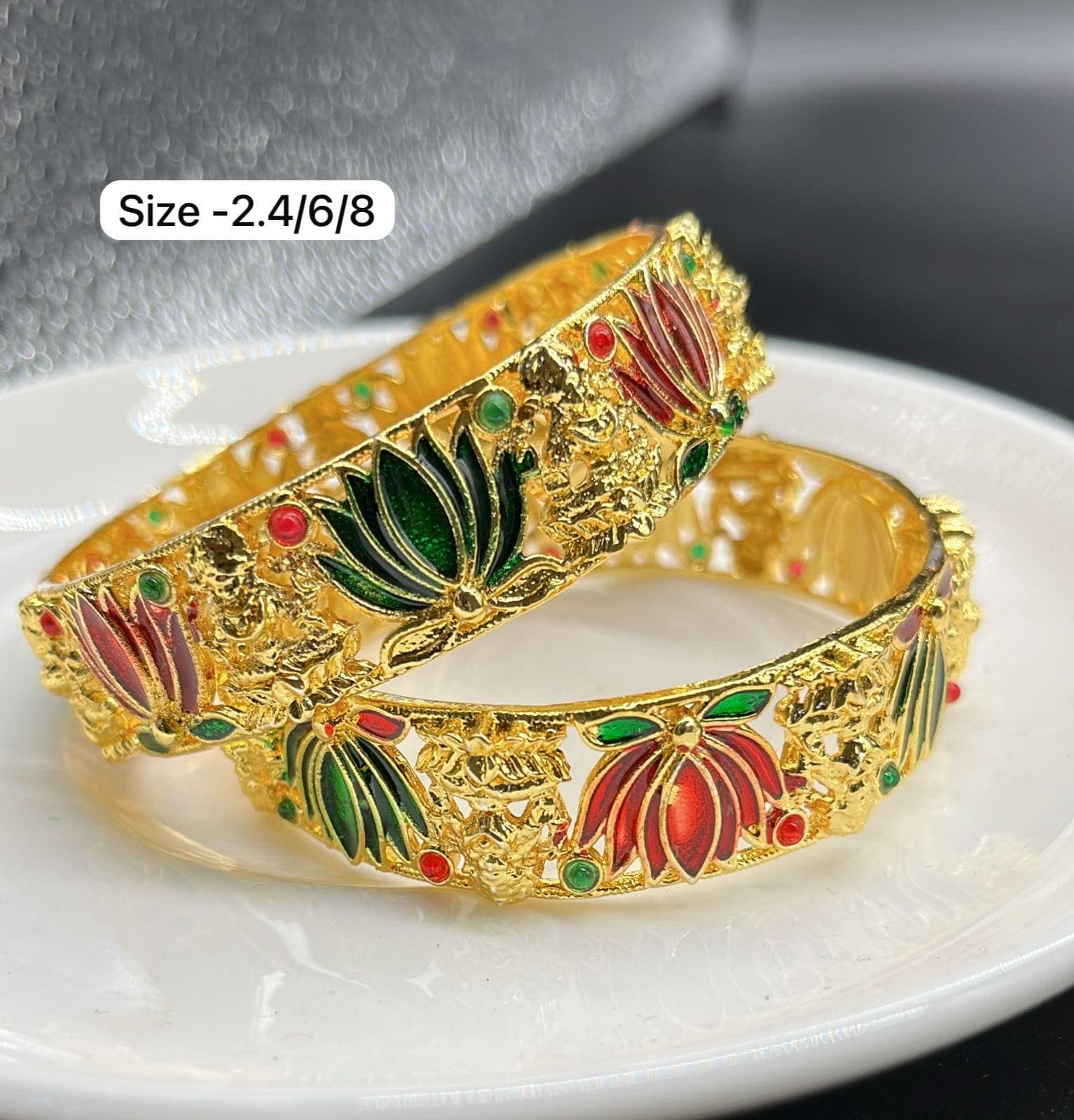 Meenakari Lotus Bangles: Traditional Gold-Plated Indian Jewelry