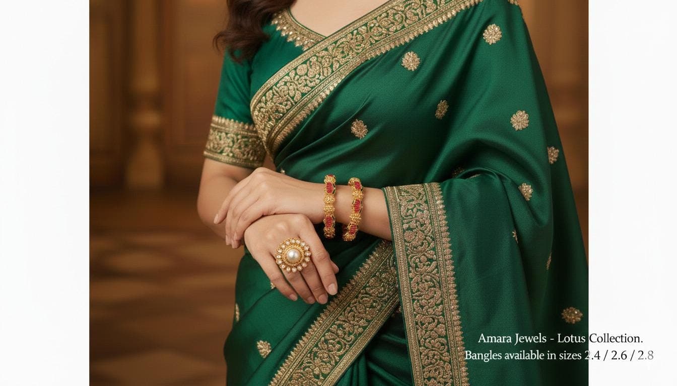 Red Green Lotus Bangle Pair | Meenakari Plated Indian Jewelry - image 3