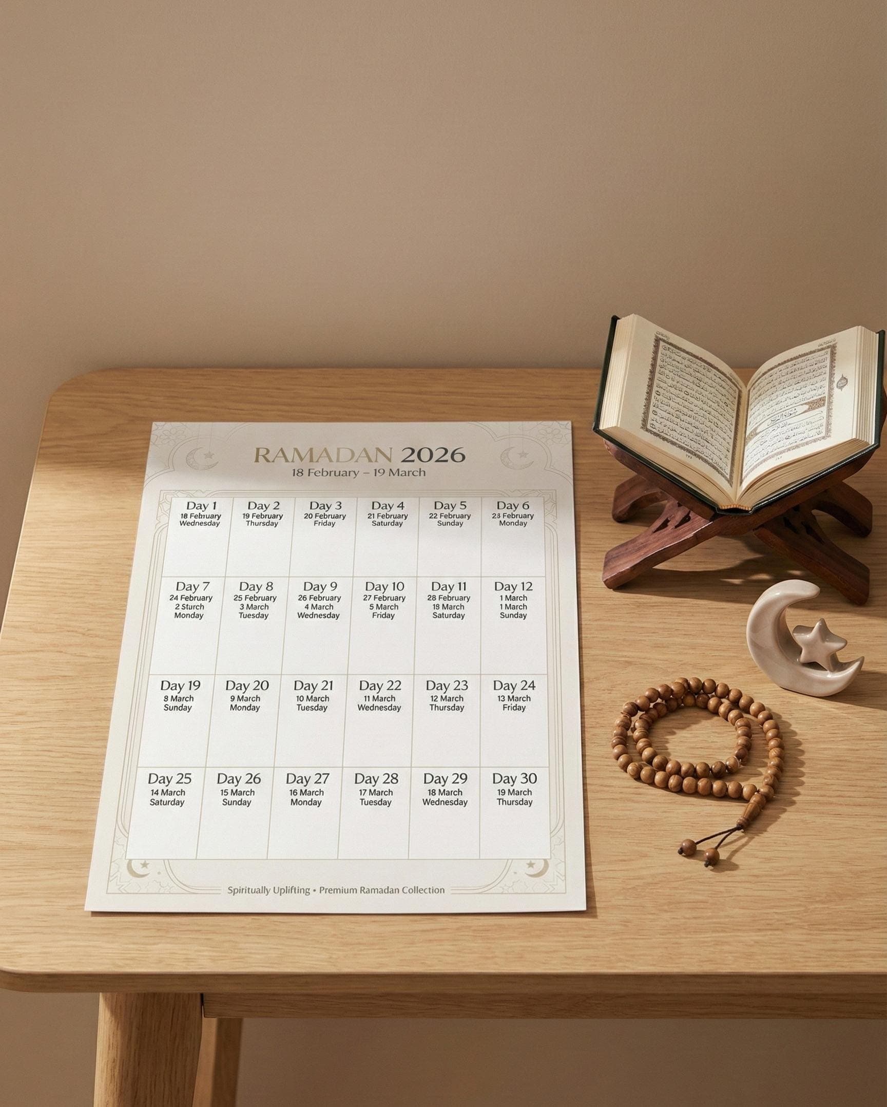 Ramadan 2026 Wall Calendar | Premium Islamic Calendar Printable | Elegant Ramadan Home Decor | Spiritual Gift | A4 PDF - image 3