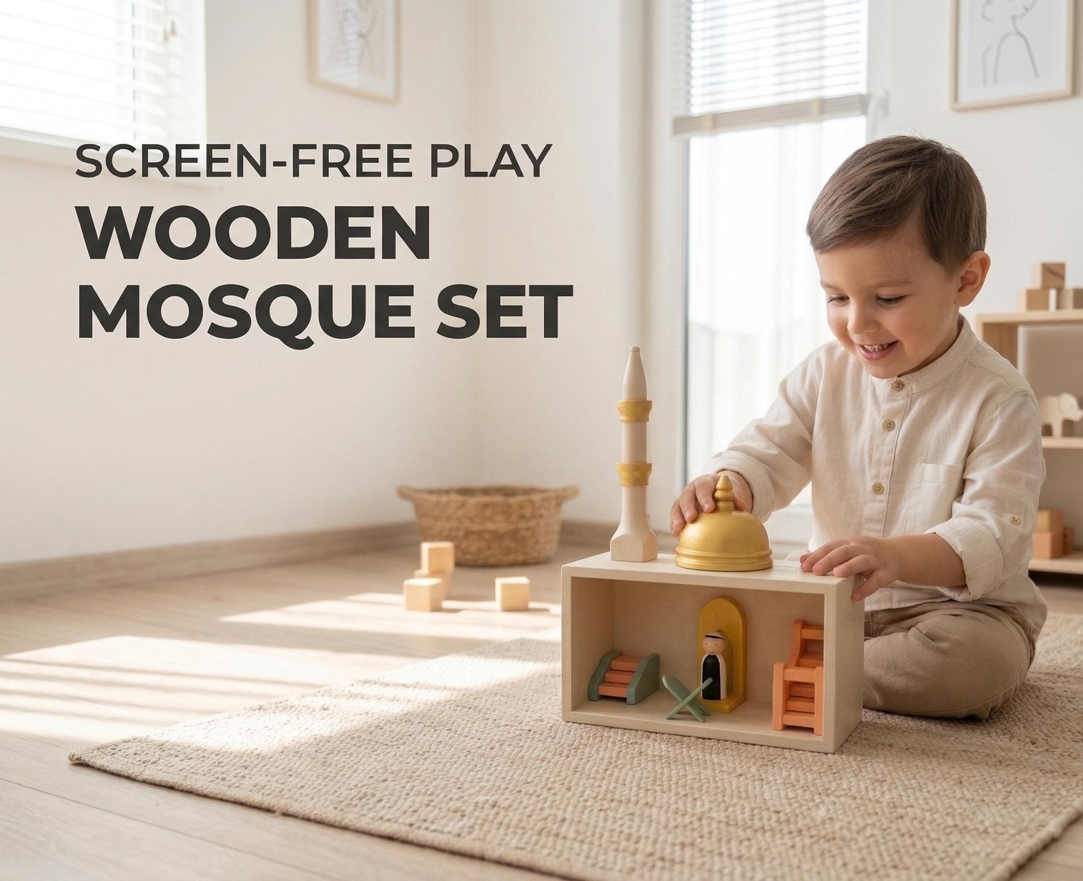 Wooden Mosque Toy Set: Montessori Islamic Play, Educational Toddler Quiet Toy - image 3