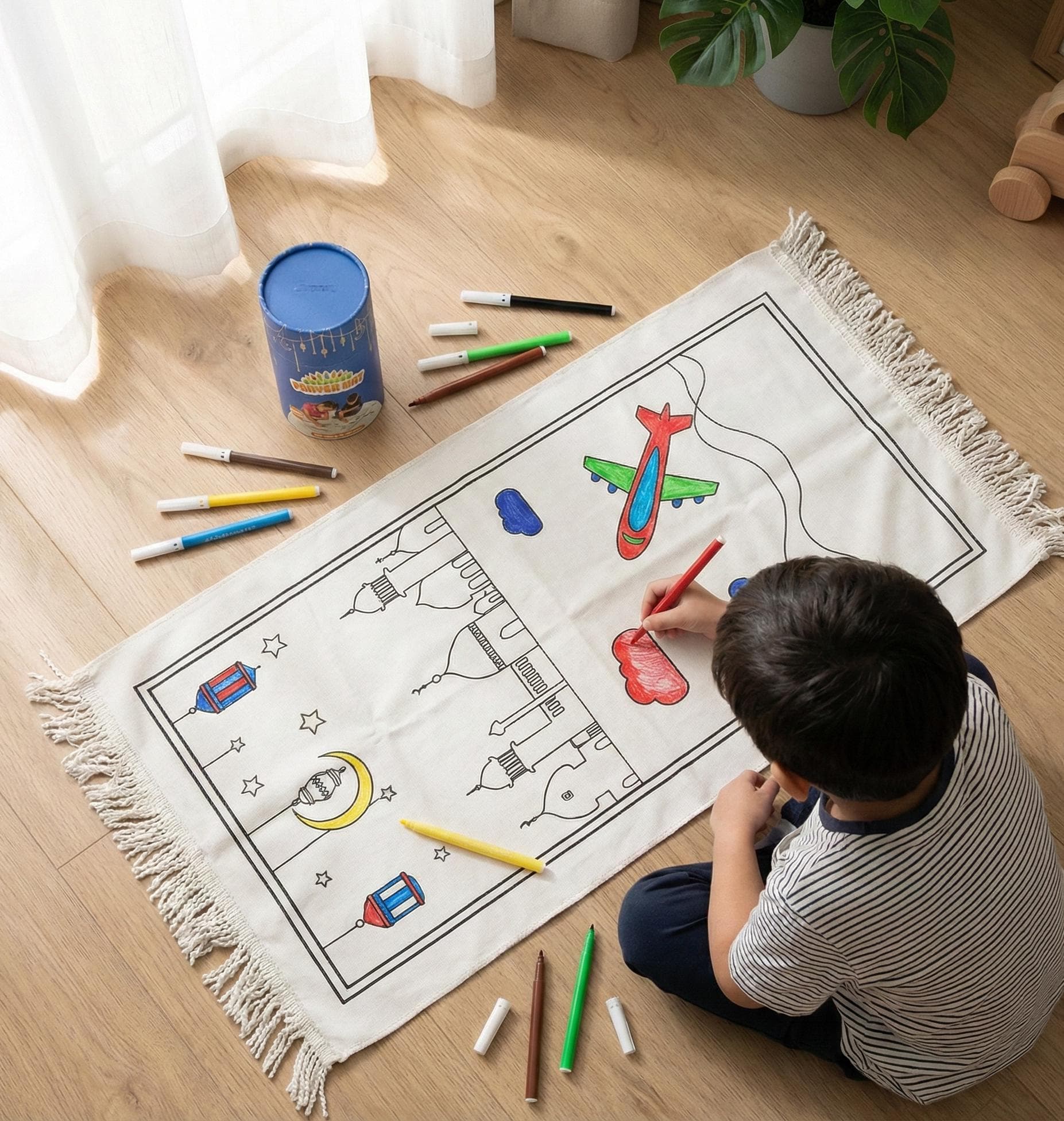 Kids Coloring Prayer Mat Set – Washable Reusable Sejjadah, Ramadan Gift