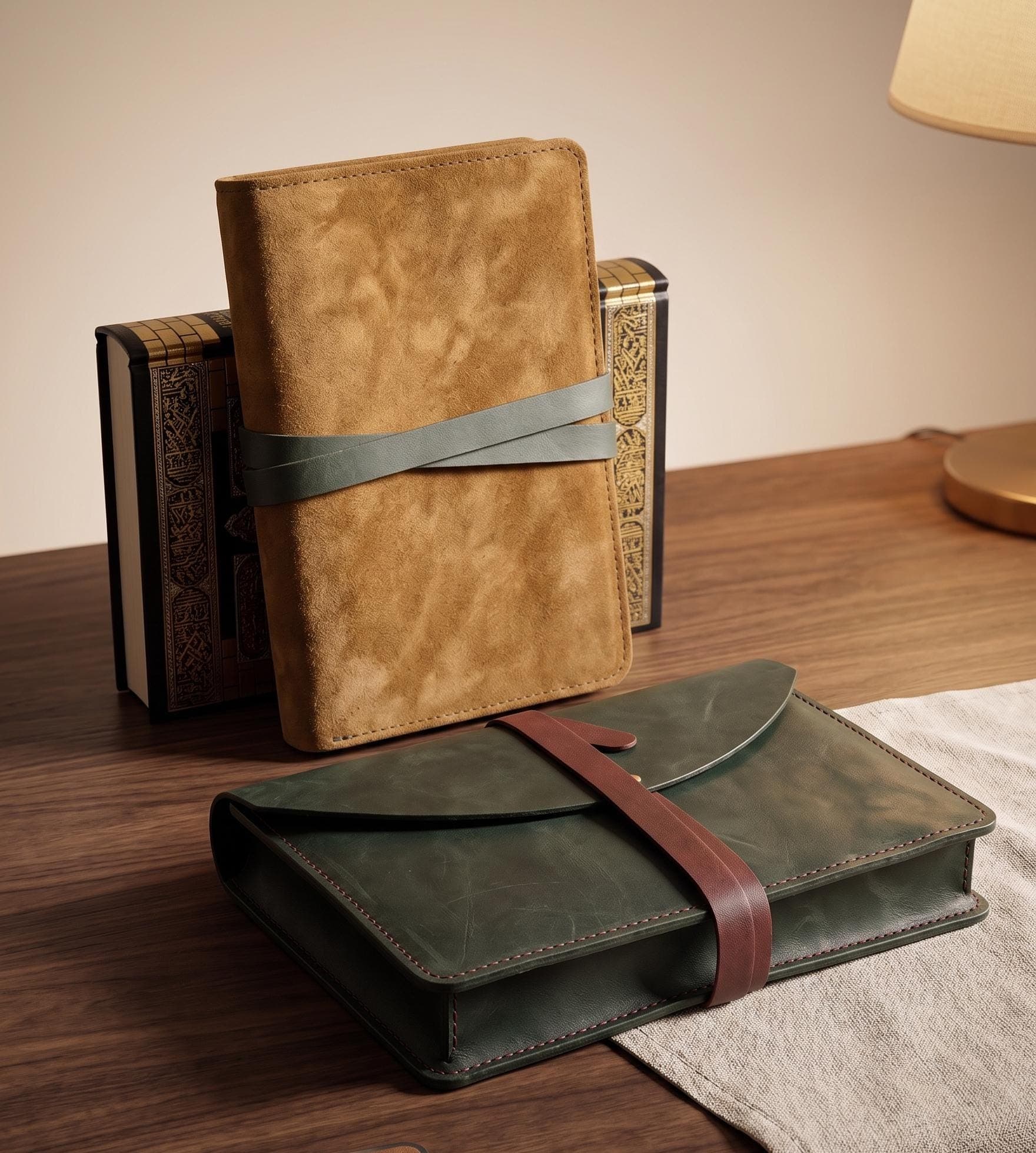 Handmade Leather Quran Cover A5, Suede Book Protector, Islamic Gift, Bible Case