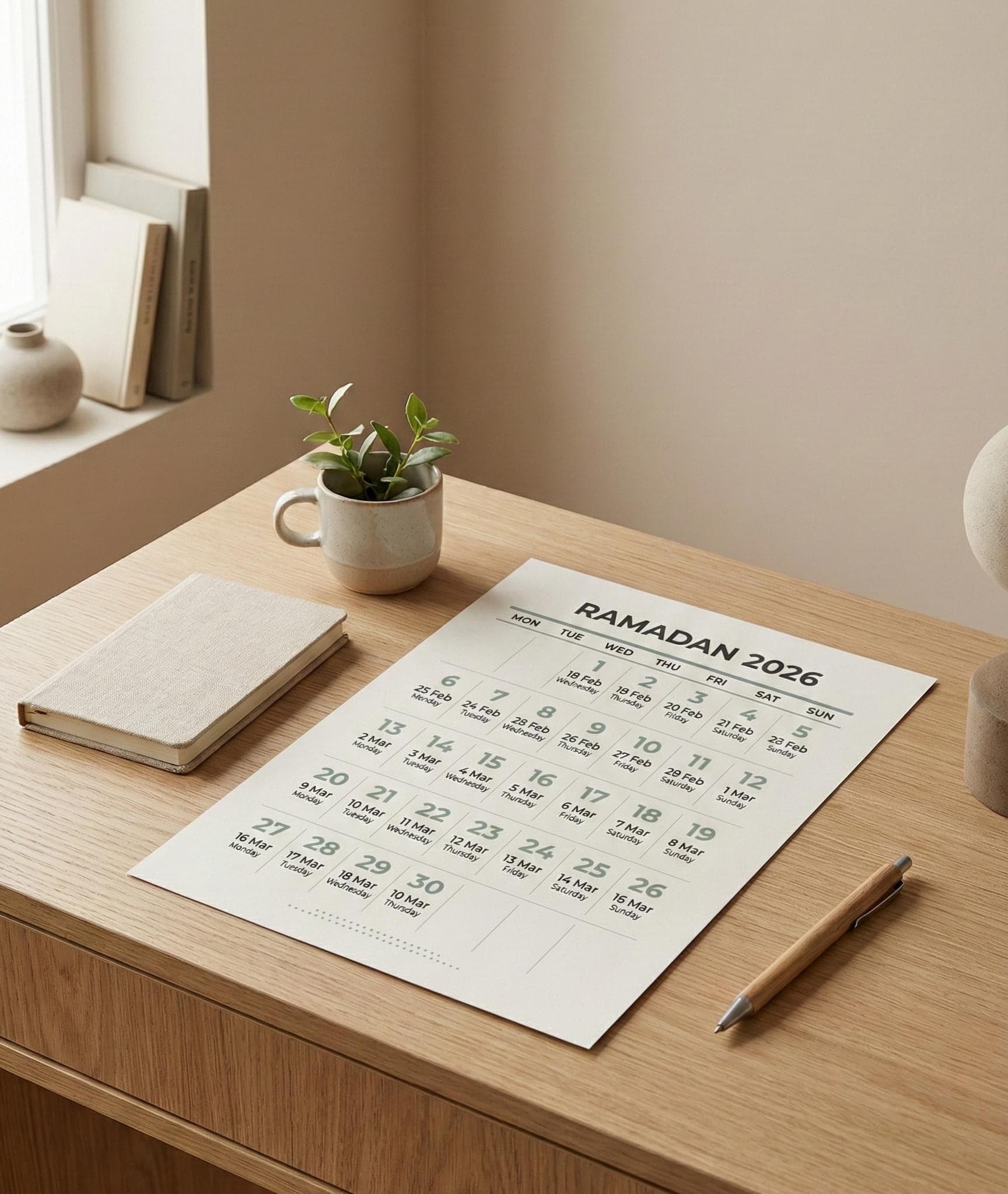 Ramadan 2026 Calendar Printable | Modern Minimal Islamic Wall Calendar | Scandinavian Design | A4 Printable | 18 Feb โ 19 Mar - image 4