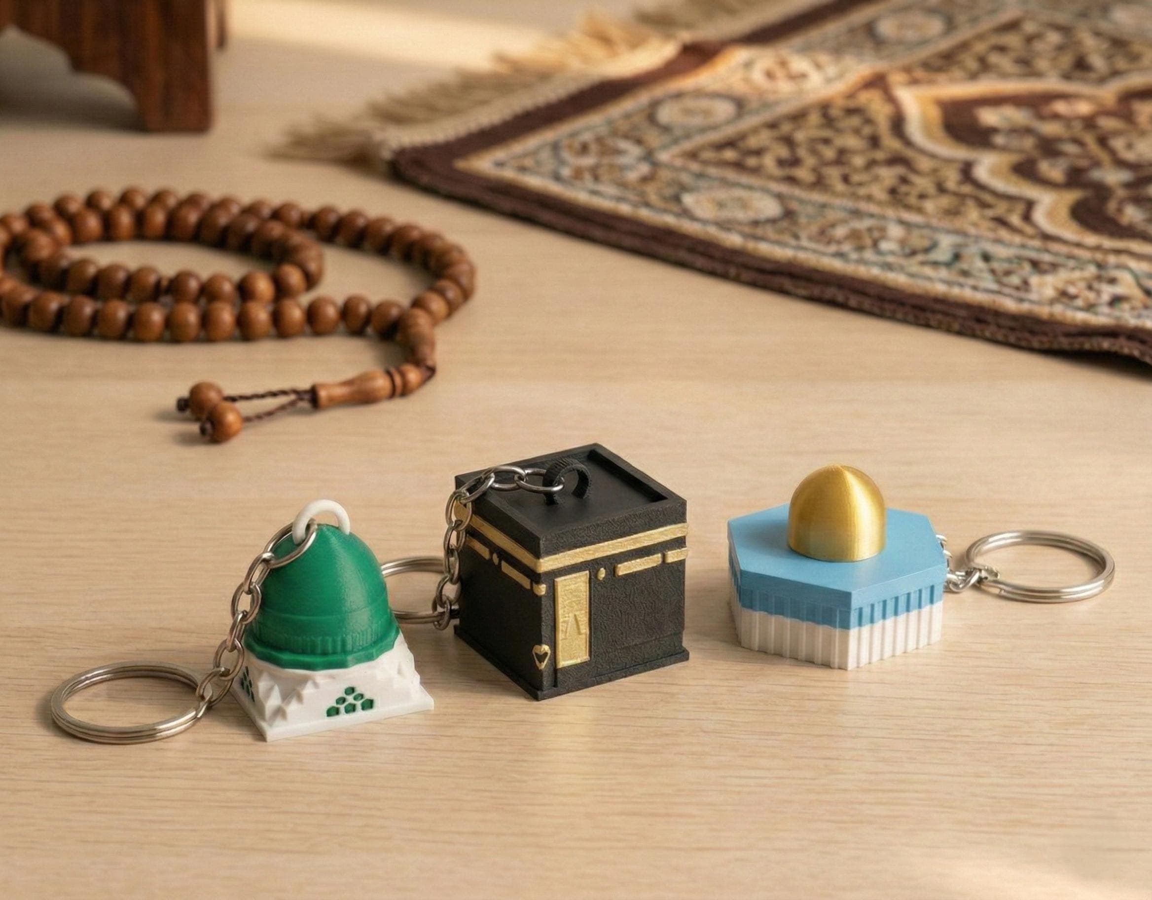 Islamic Landmark Keychains – Kaaba, Masjid al-Nabawi, Al-Aqsa Inspired Charm (Set)