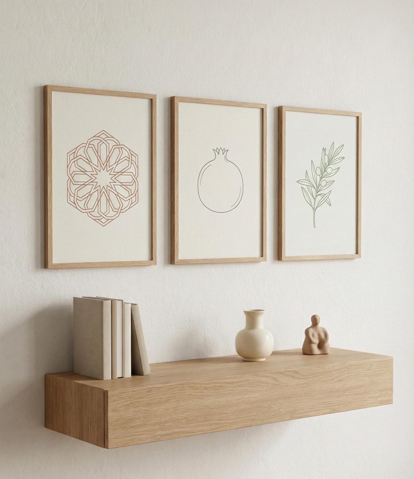 Set of 3 | Gardens & Balance Islamic Wall Art | Pomegranate Olive Zellige Prints | Elegant Muslim Home Decor