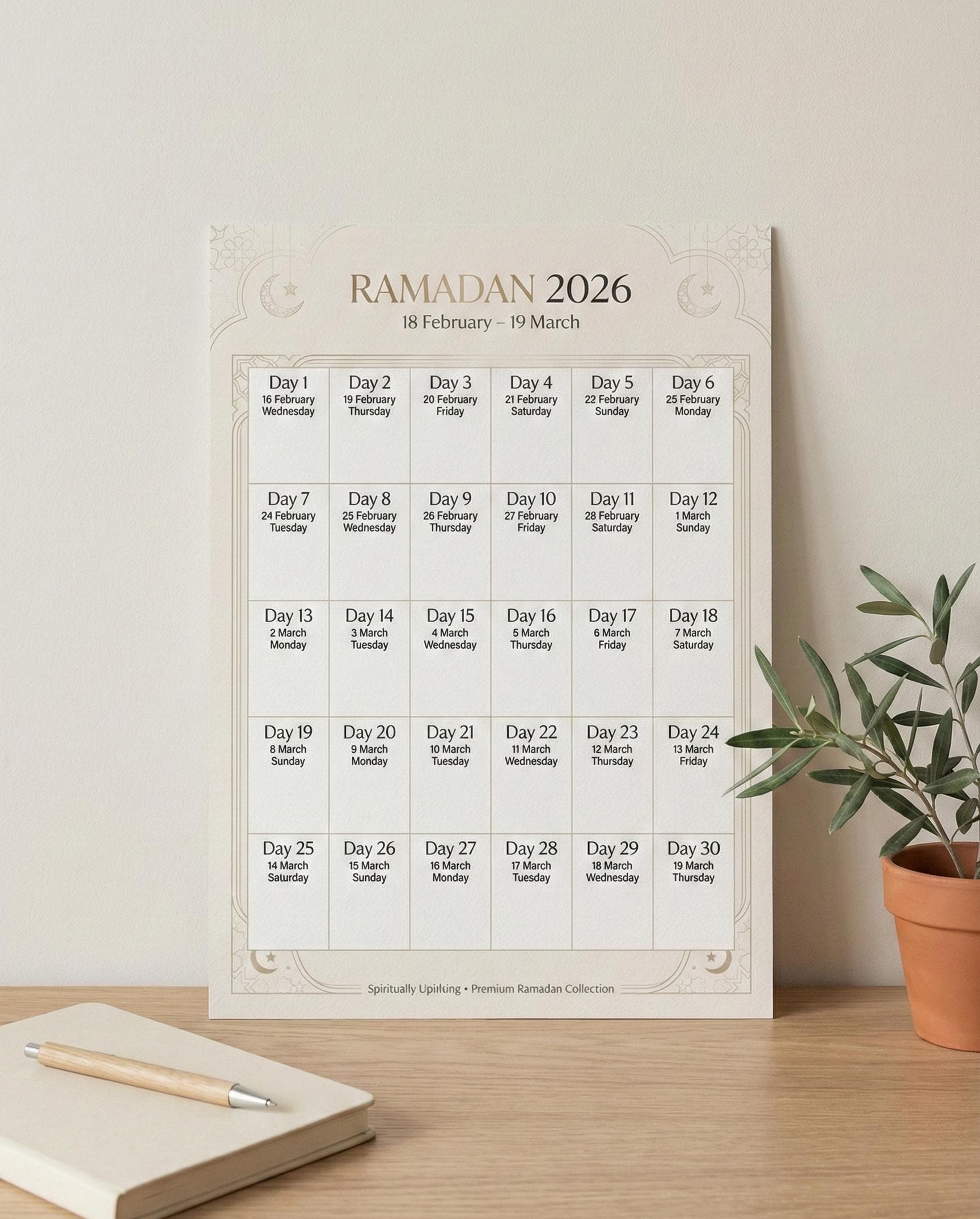 Ramadan 2026 Wall Calendar | Premium Islamic Calendar Printable | Elegant Ramadan Home Decor | Spiritual Gift | A4 PDF - image 4