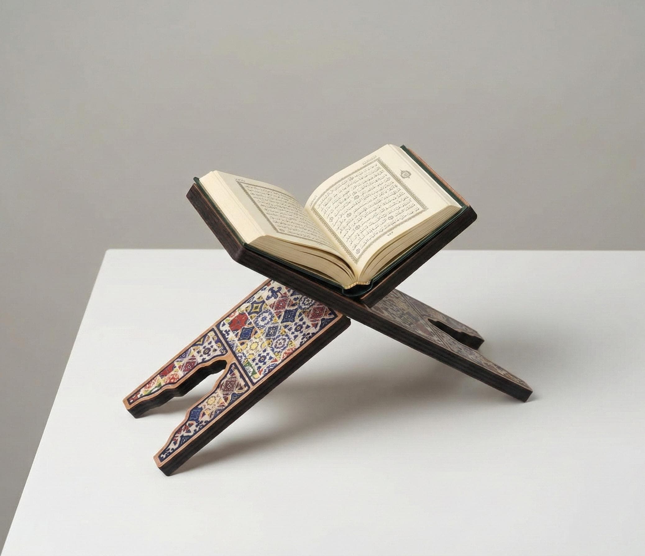 Traditional Quran Holder Stand – Islamic Tile Design Rahle, Wooden Book Stand