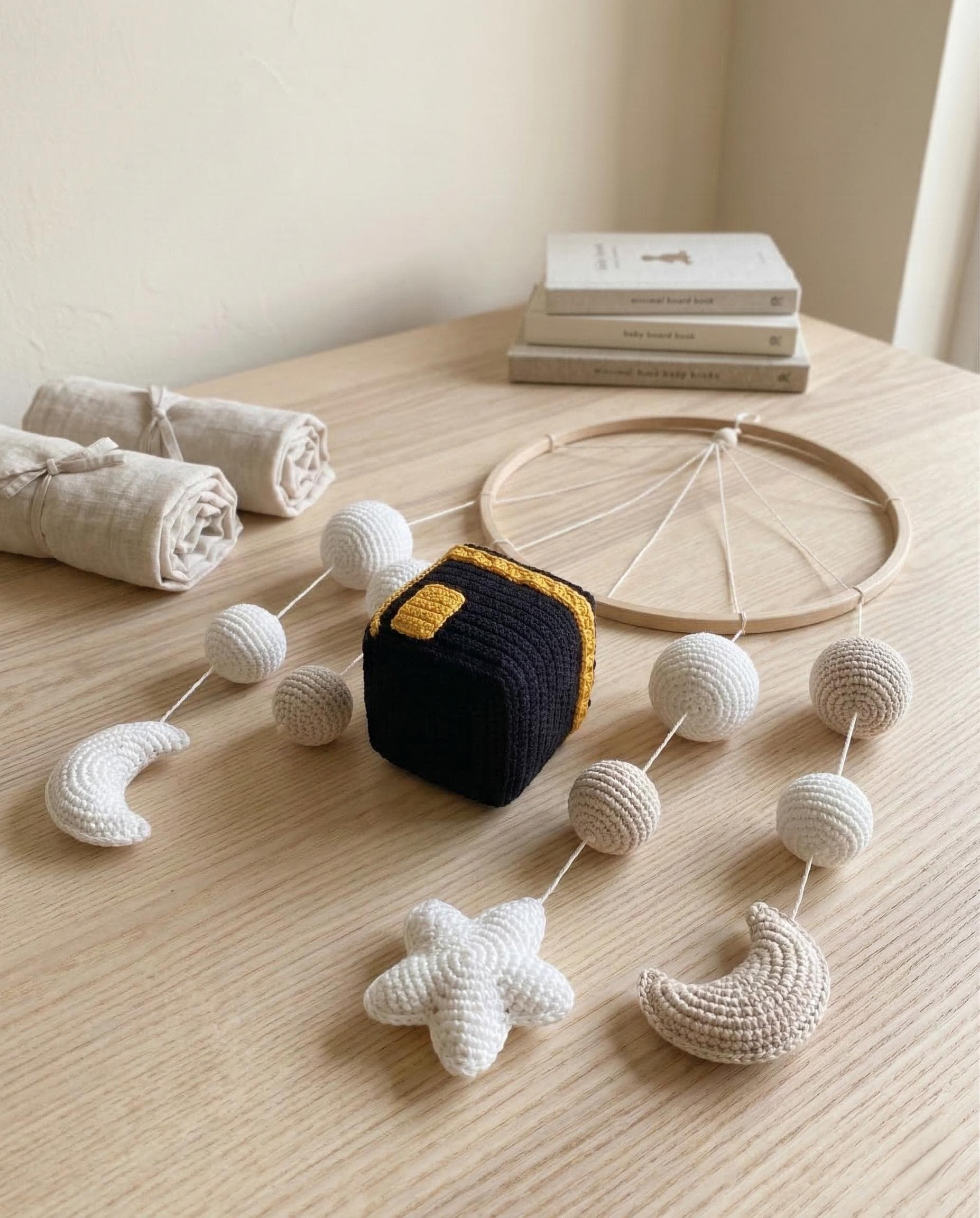 Islamic Kaaba Baby Mobile, Felt Clouds Stars Crib Decor, Neutral Nursery Gift - image 4