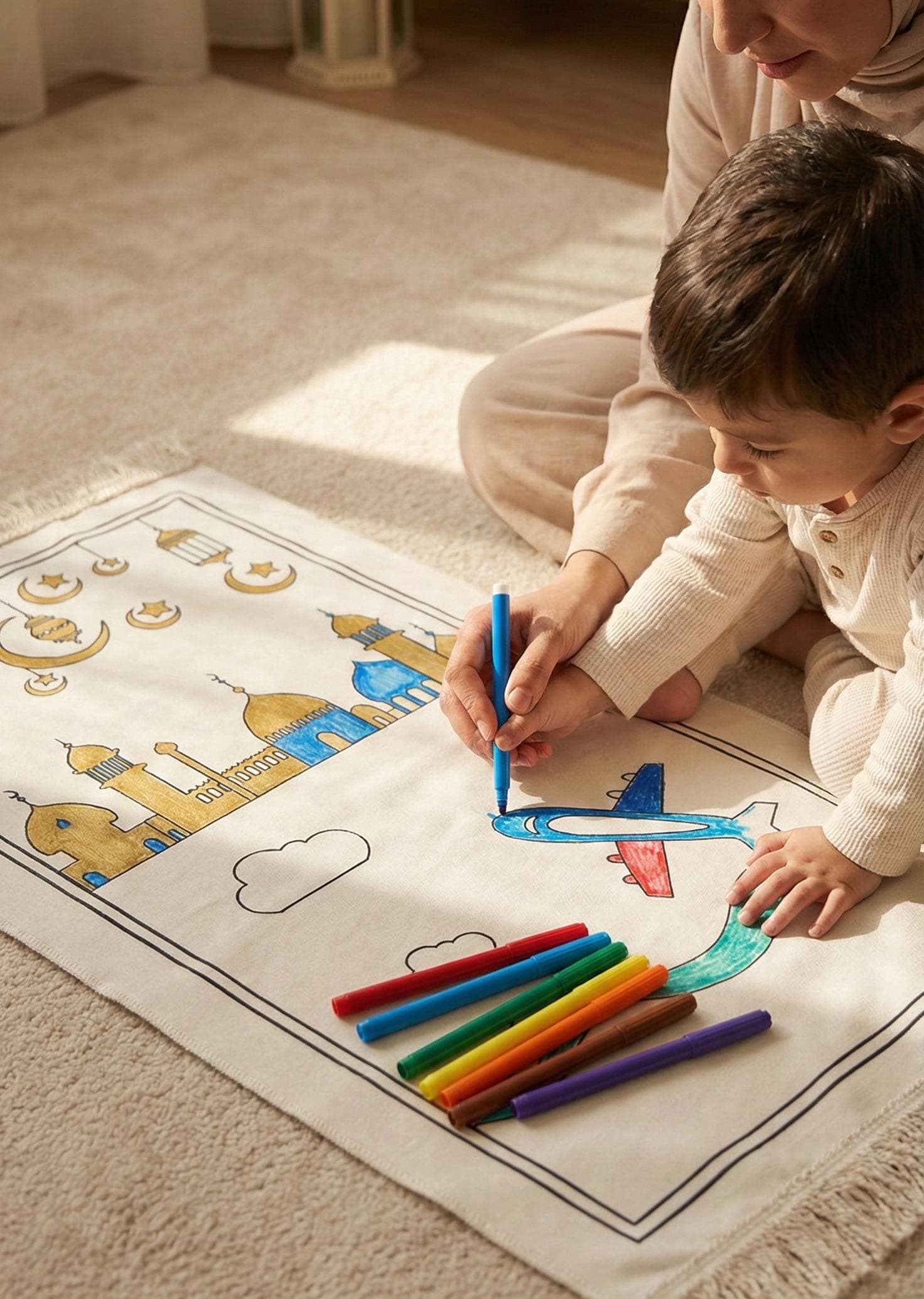 Kids Coloring Prayer Mat Set – Washable Reusable Sejjadah, Ramadan Gift - image 3