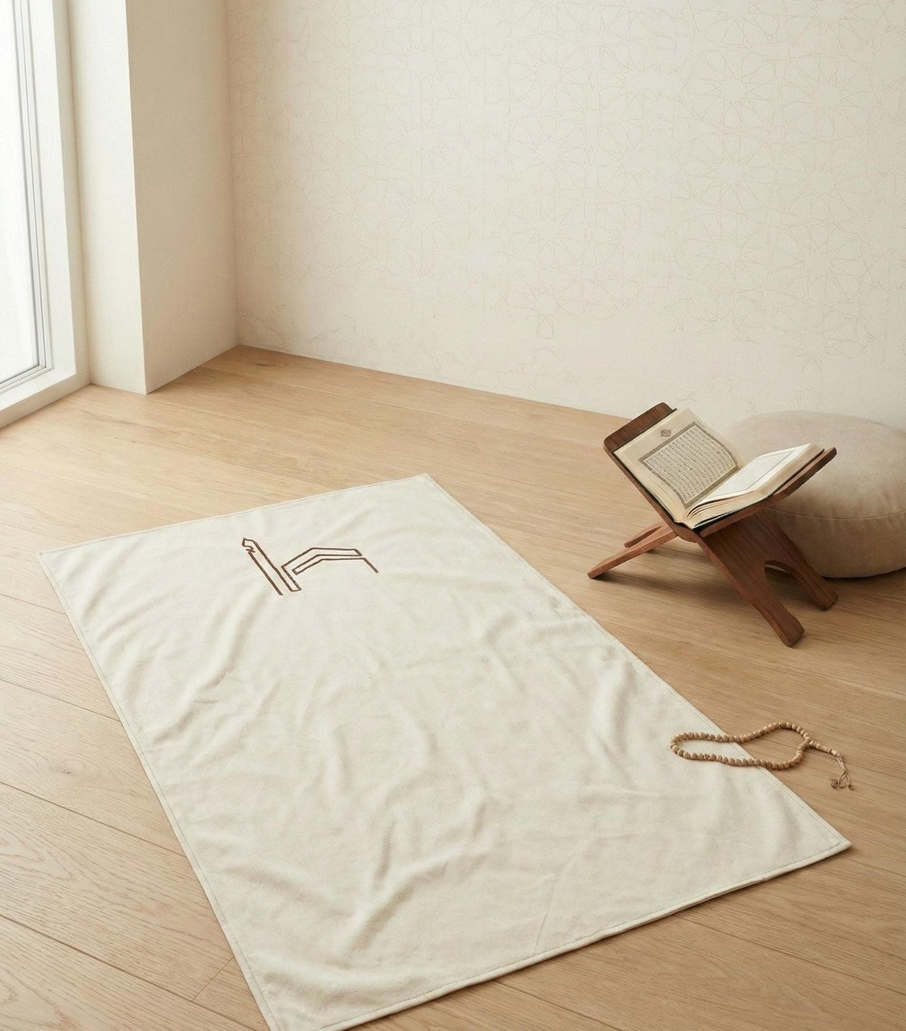 Linen Prayer Mat – Minimalist Kaaba Embroidery, Islamic Gift - image 4
