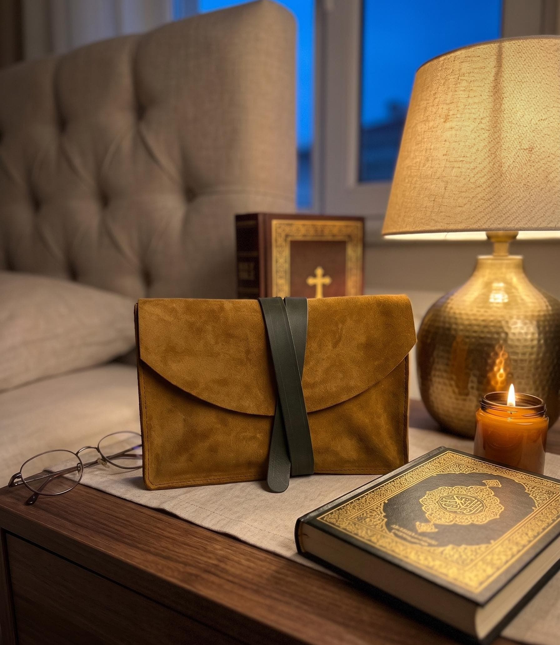 Handmade Leather Quran Cover A5, Suede Book Protector, Islamic Gift, Bible Case - image 5