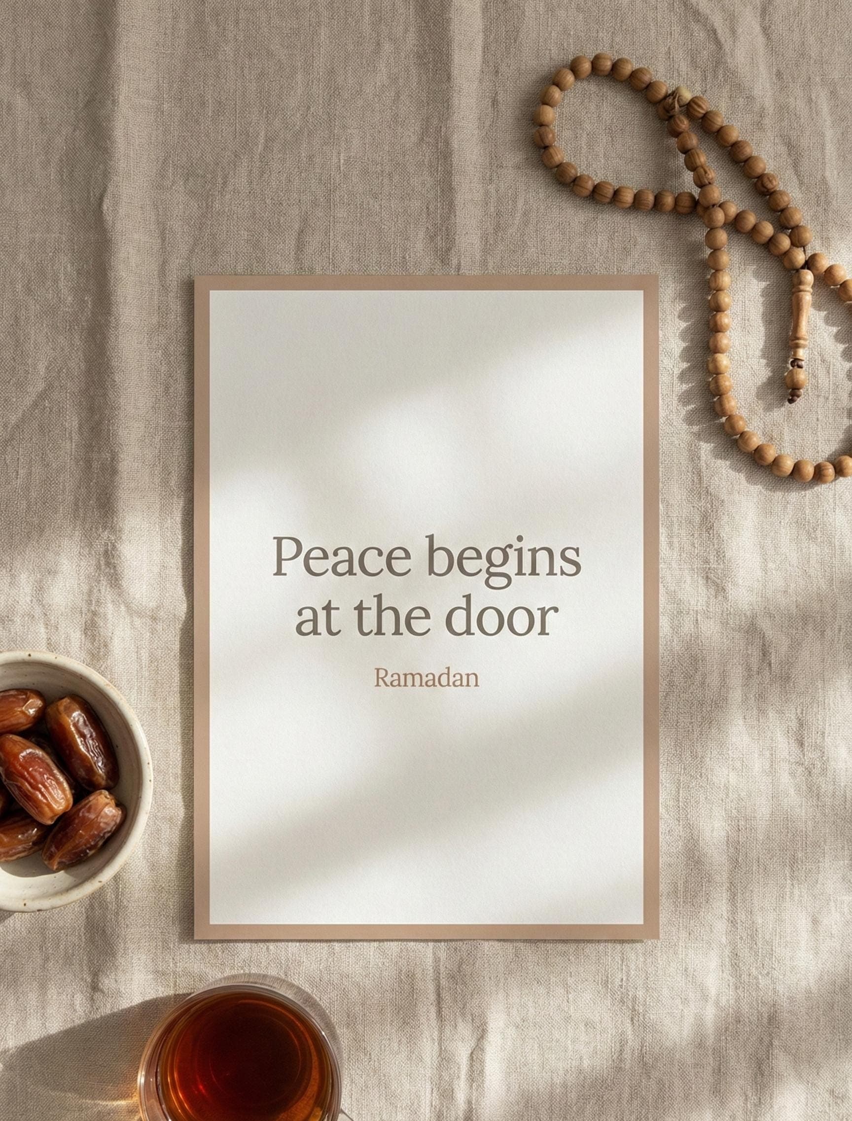 Peace Begins at the Door Ramadan Wall Art | Minimalist Ramadan Quote Printable | Entryway Islamic Decor | Neutral Muslim Art A4 A3 - image 3