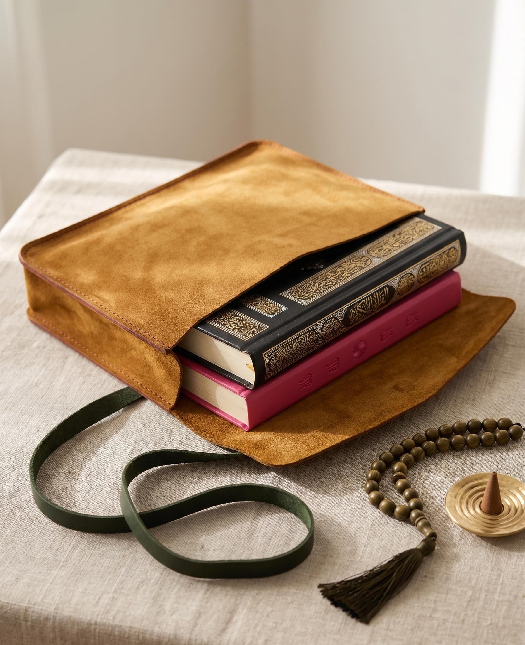 Handmade Leather Quran Cover A5, Suede Book Protector, Islamic Gift, Bible Case - image 3