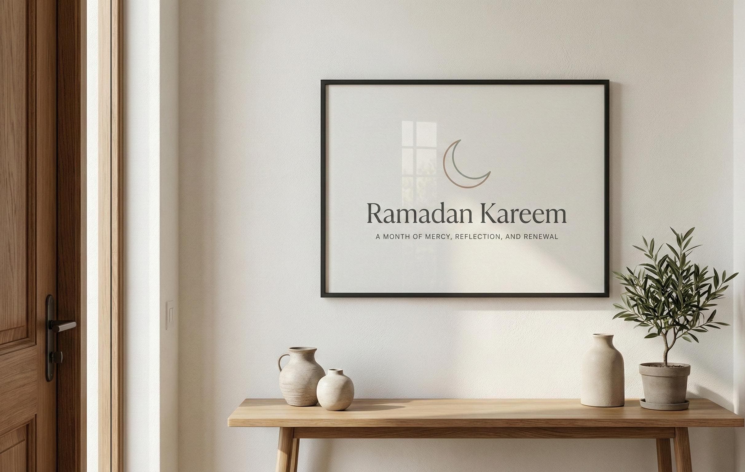 Ramadan Kareem Wall Art | Minimalist Ramadan Greeting Printable | Crescent Moon Islamic Decor | Neutral Muslim Art A4 A3 - image 4
