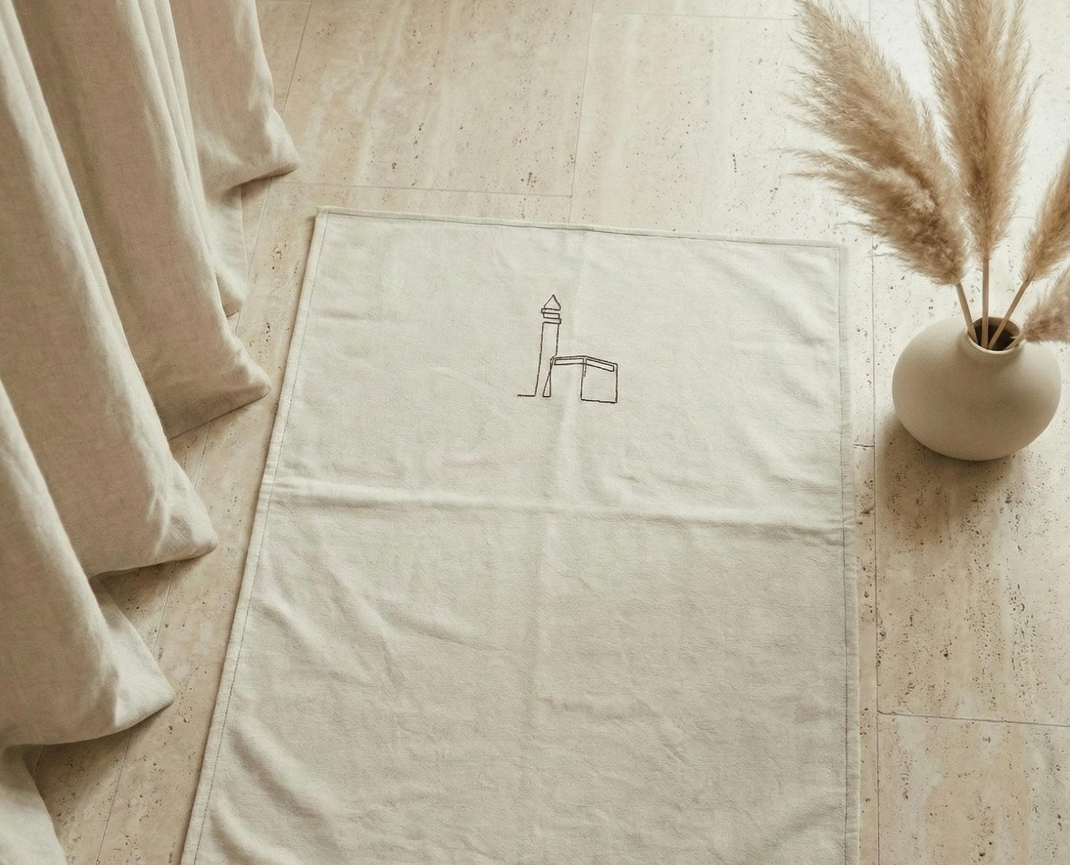 Minimalist Linen Prayer Mat – Kaaba Minaret Embroidery, Islamic Gift - image 3