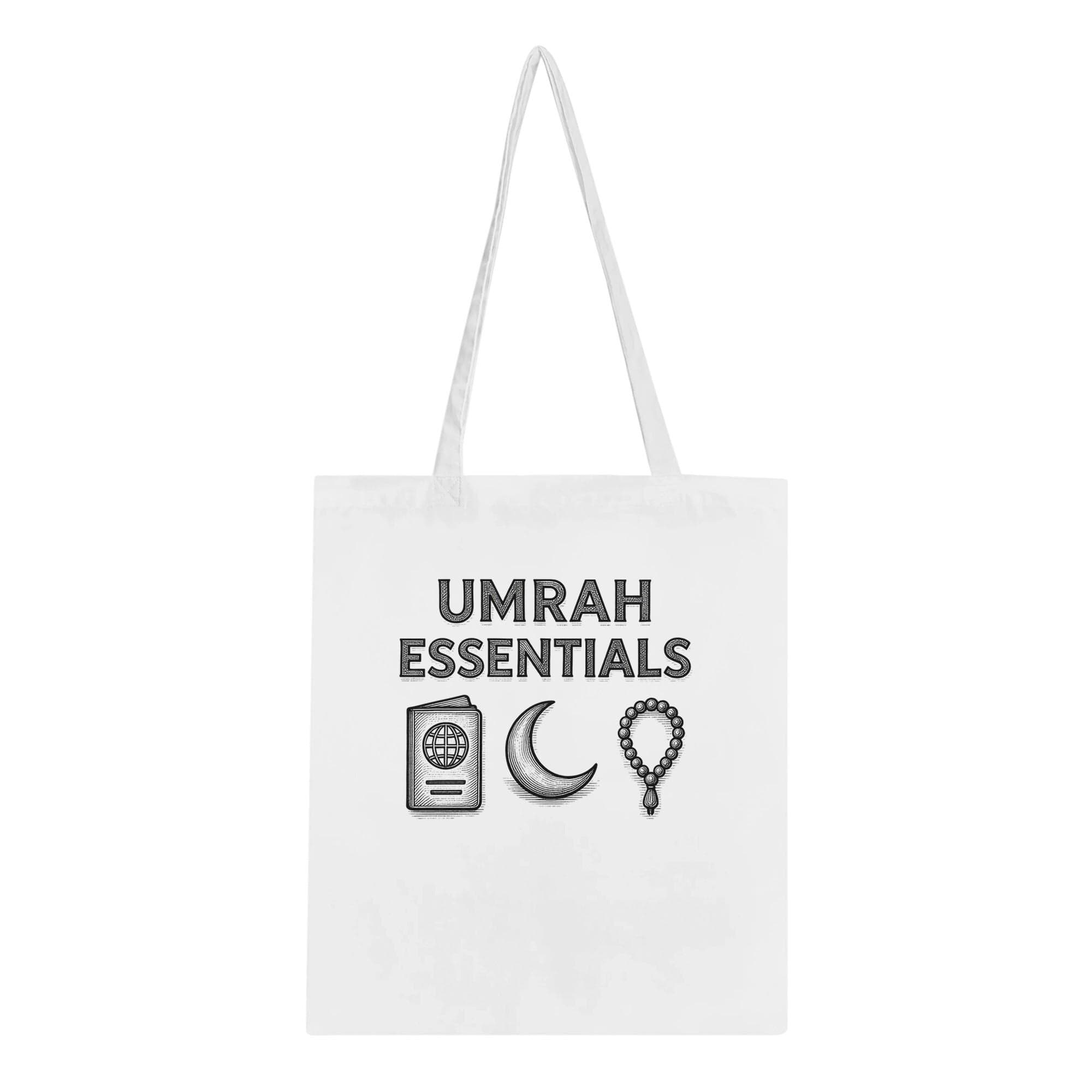 Umrah Essentials Tote Bag - Muslim Hajj Travel Pouch, Islamic Classic Tote Sack, Minimal Design Ramadan Gift, Reusable Canvas Eid Shopper