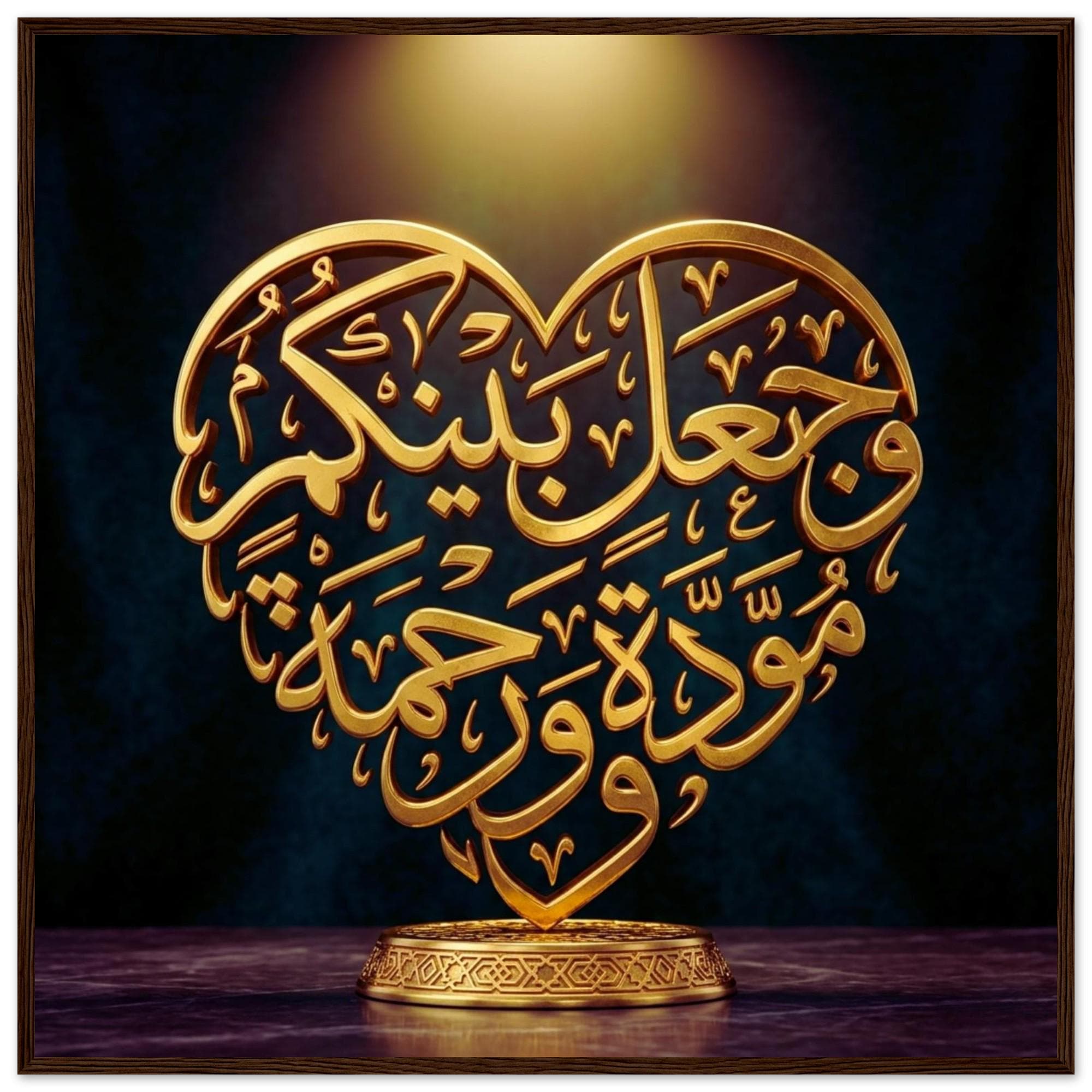 Islamic Calligraphy Heart Wall Art Framed Print – Gold Arabic Love Design, Muslim Home Decor, Spiritual Gift, Elegant Islamic Poster