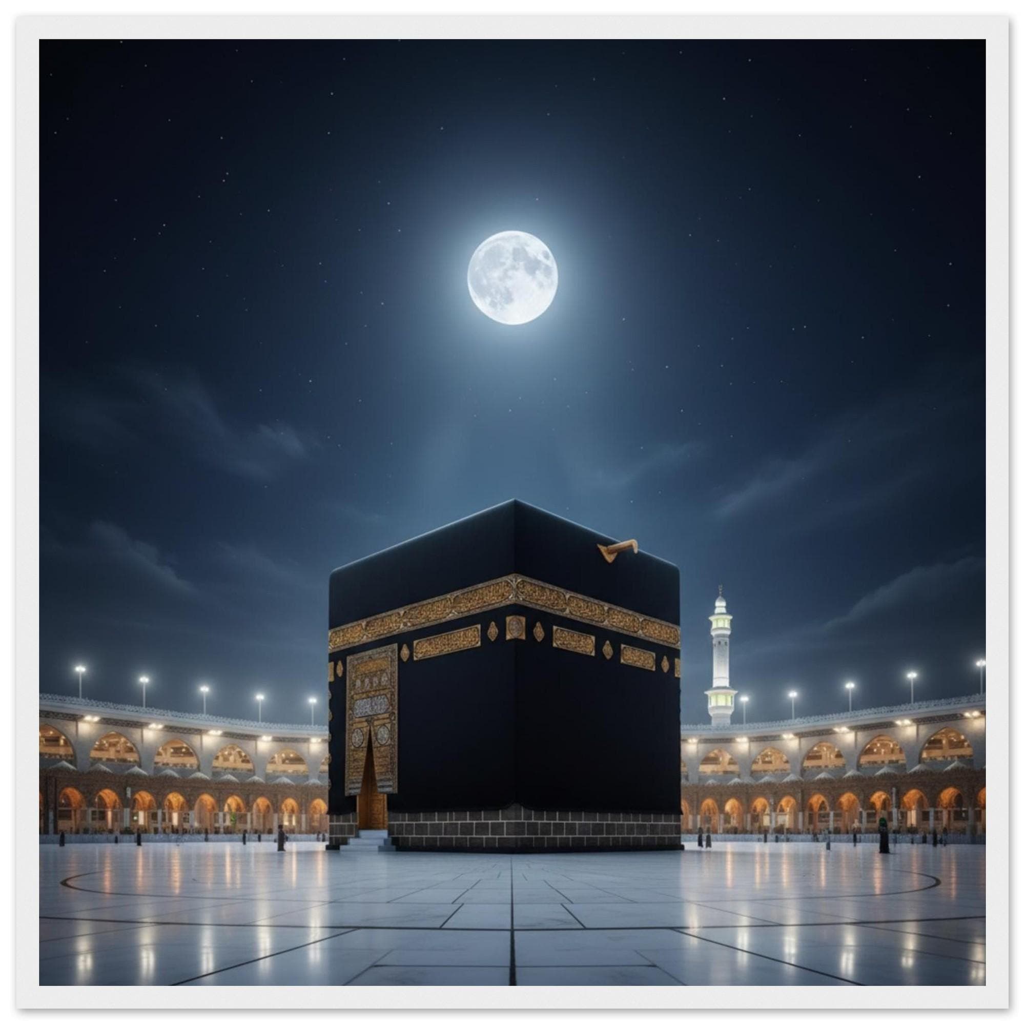 Kaaba Framed Poster | Islamic Mecca Night Moon Wall Art | Sacred Mosque Spiritual Decor Print