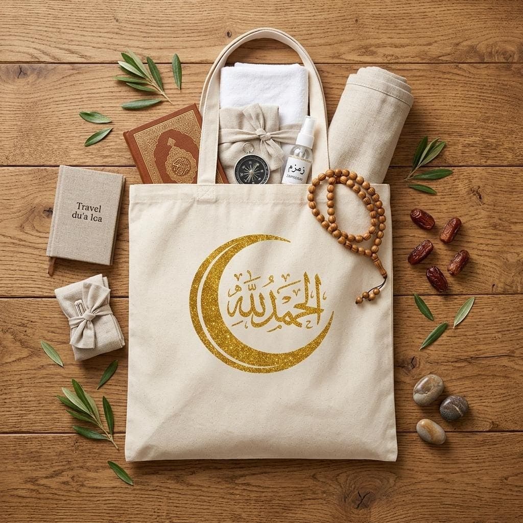 Islamic Crescent Moon Tote Bag - Gold Arabic Calligraphy Muslim Gift Bag, Eid Ramadan Shopper, Spiritual Canvas, Modest Fashion Accessory