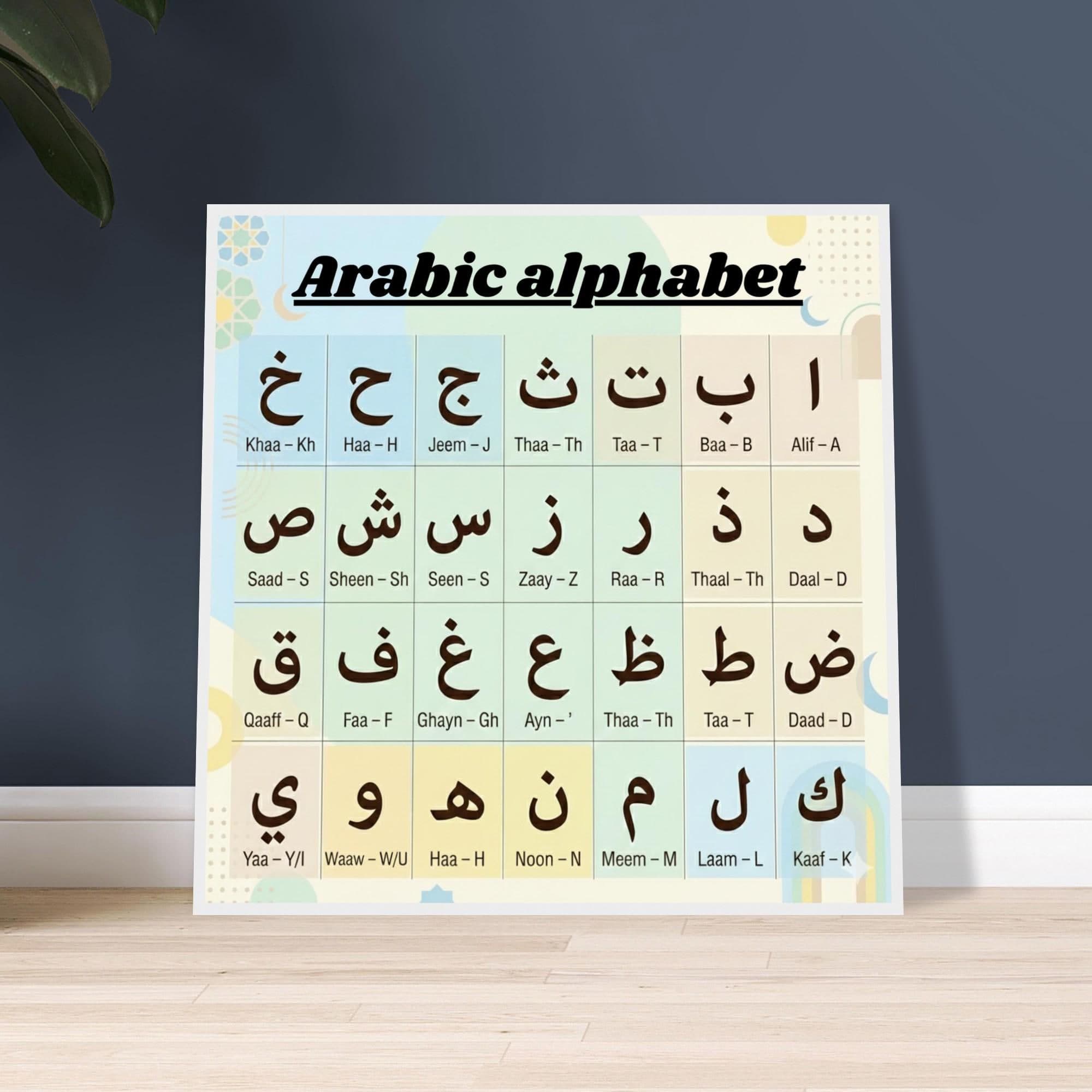 Arabic Alphabet Educational Poster | Framed Islamic Wall Art | Arabic Letters Learning Print