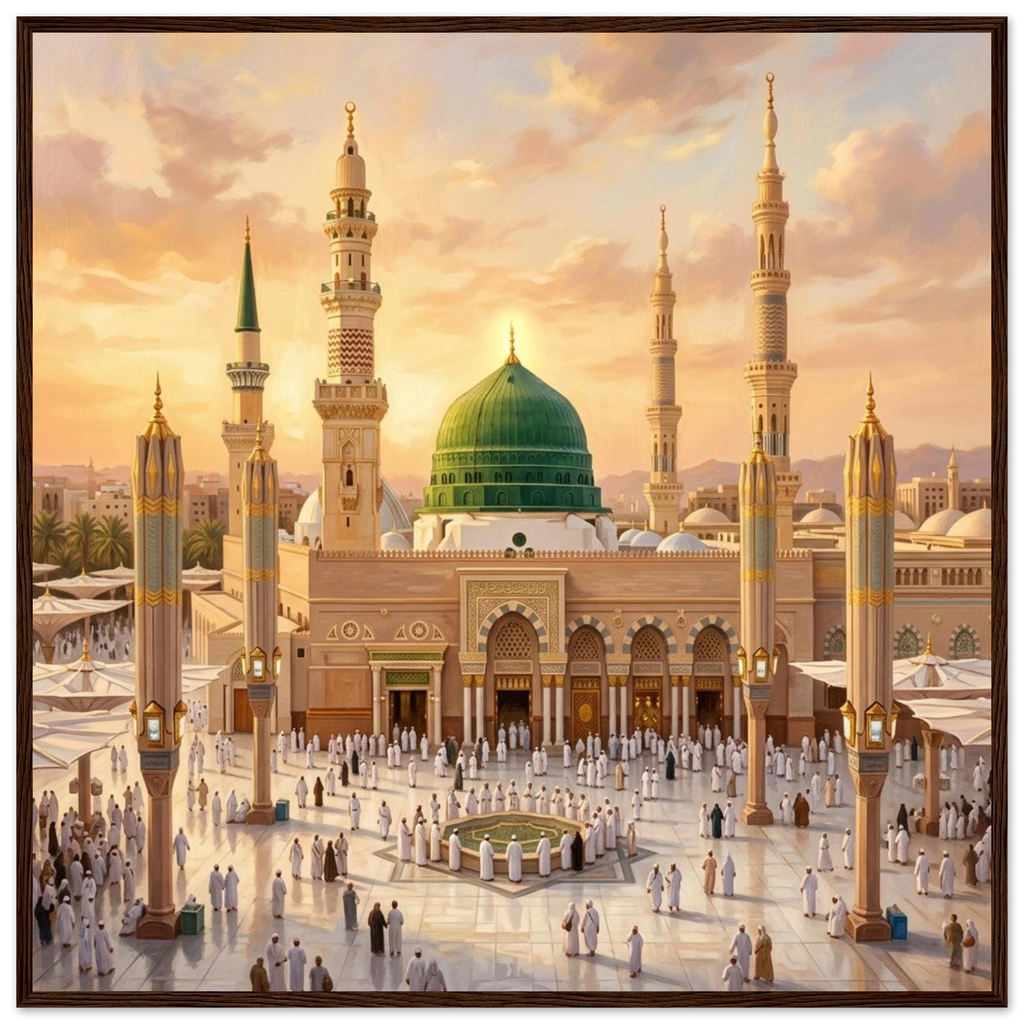Medina Mosque Framed Poster - Al Masjid An Nabawi Wall Art, Islamic Decoration, Prophet Mosque Print, Muslim Home Gift, Hajj Umrah Souvenir