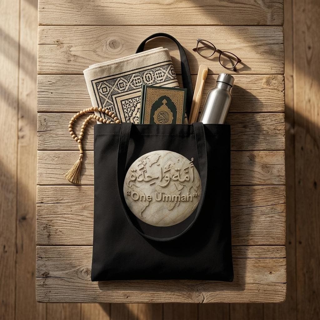 One Ummah Tote Bag - Arabic Calligraphy Globe Design, Islamic Canvas Bag, Muslim Gift, Eid Ramadan Eco Shopper, Spiritual Unity Art - image 5