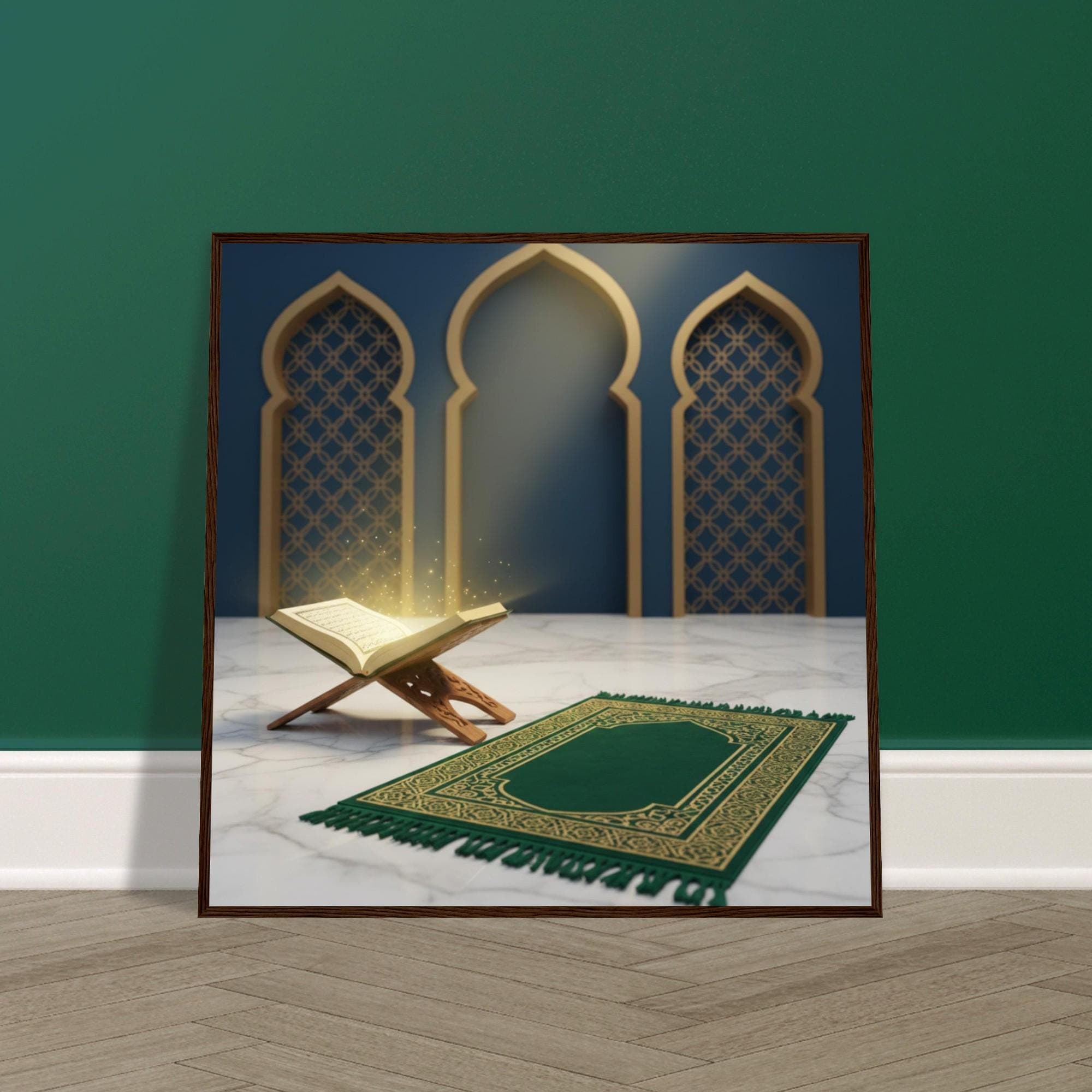 Islamic Prayer Framed Poster Quran Prayer Mat Spiritual Wall | Art Mosque Decor Print