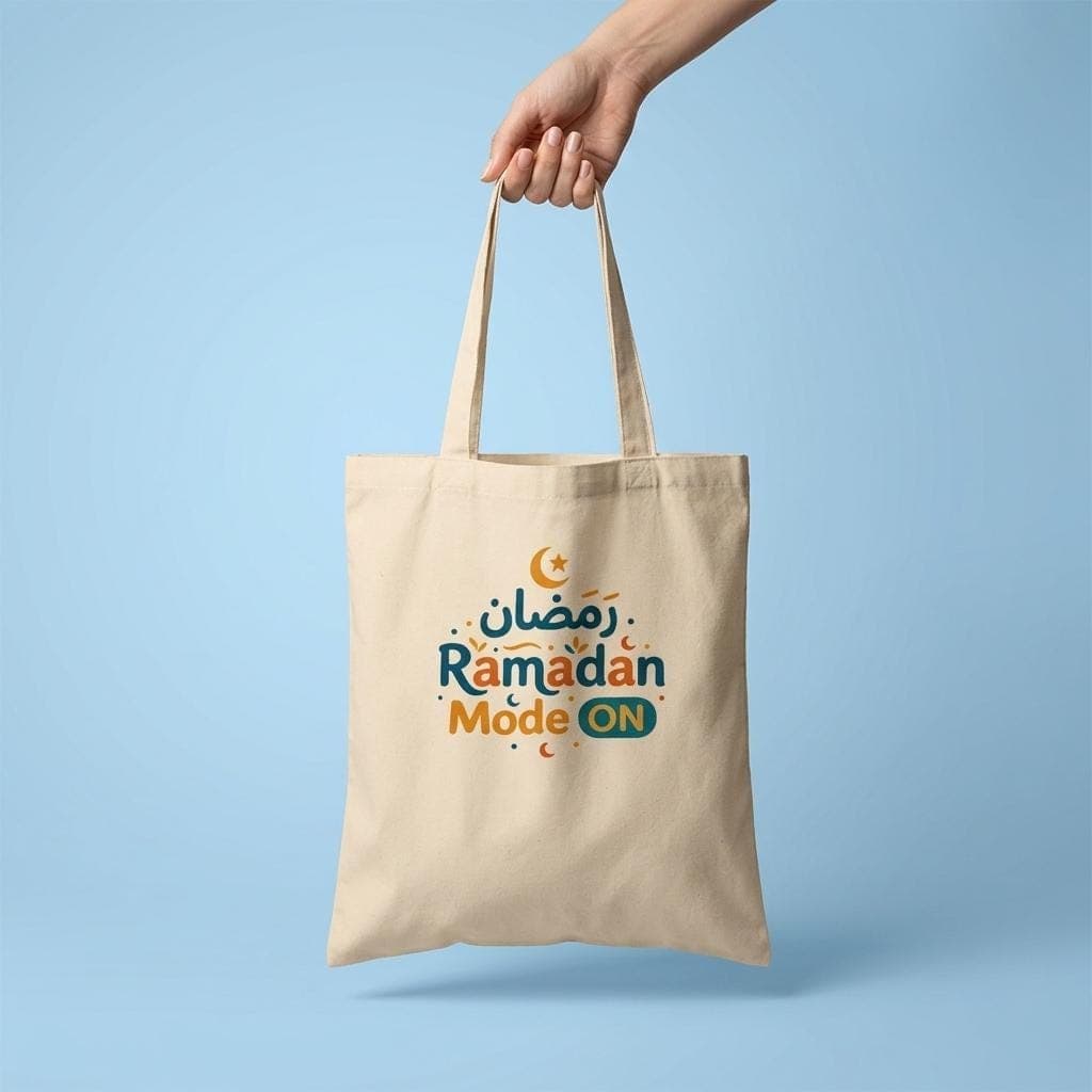 Ramadan Mode On Tote Bag - Arabic Calligraphy Ramadan Canvas, Islamic Gift Muslim Tote, Eid Mubarak Shopper, Reusable Eco, Ramadan Kareem