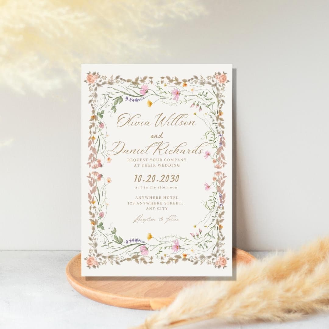 Elegant Wildflower Wedding Invitation, Canva Template (Digital Download) - image 4