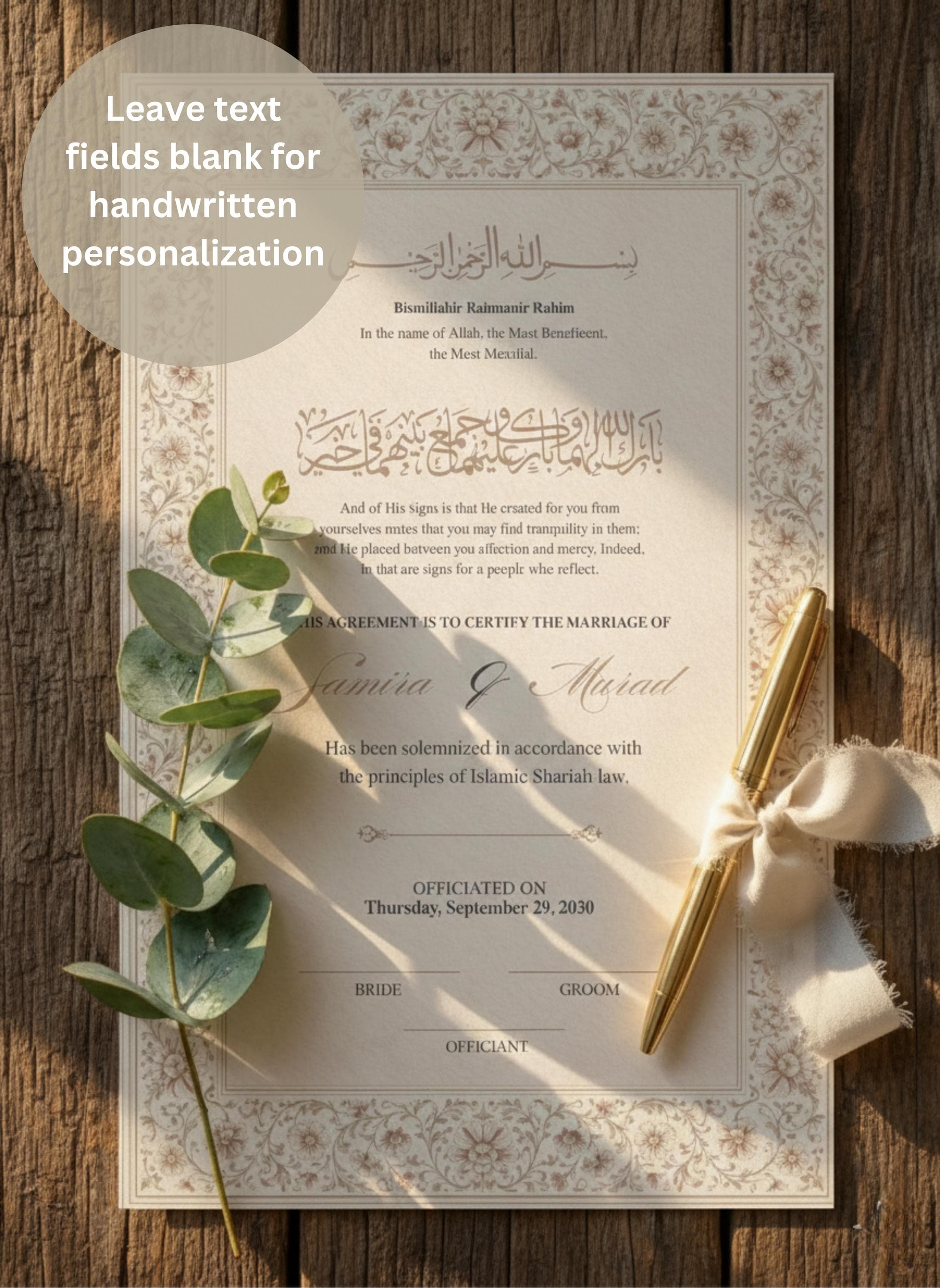 Editable Marriage Certificate, Printable Nikah Certificate, Custom Wedding Gift for Couples, Free Canva Template - image 5