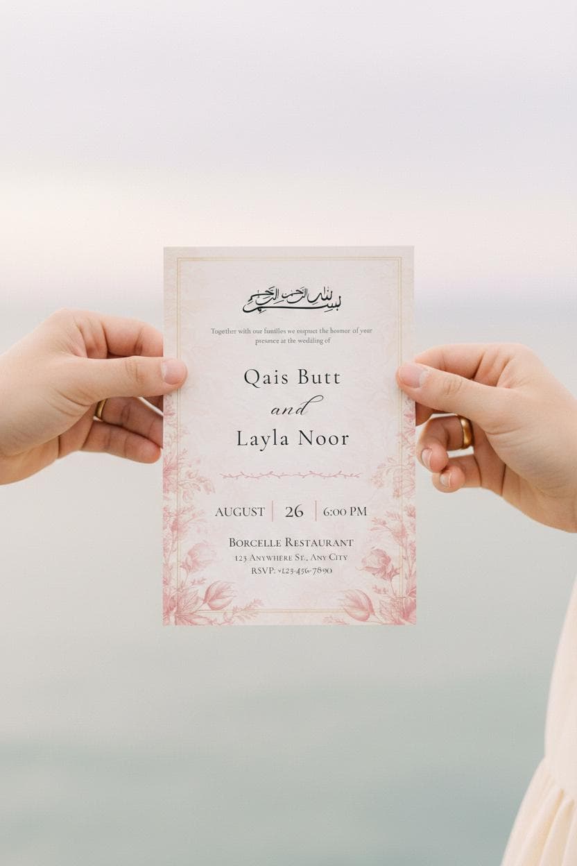 Floral Muslim Wedding Invitation, Elegant Islamic Nikah Card (Digital Download) - image 5