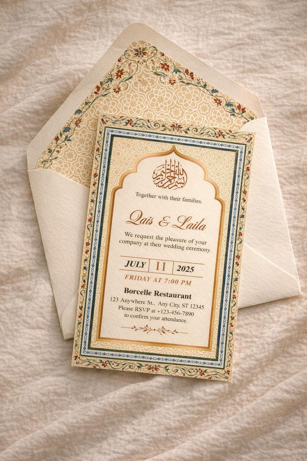 Traditional Islamic Nikah Invitation Template, Muslim Wedding Invite, Gold Nikah Card, Editable Canva Printable