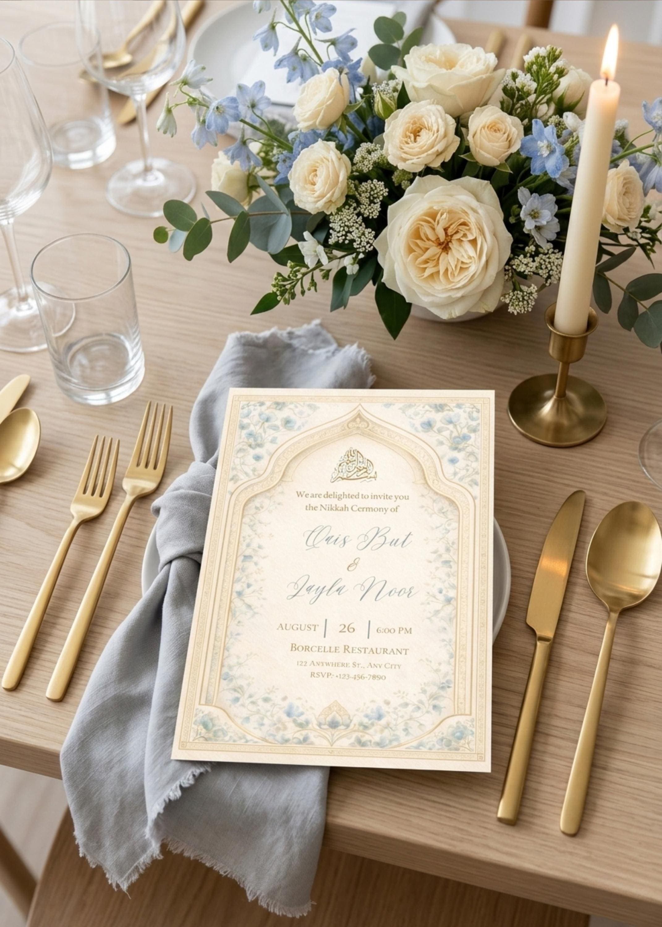 Dusty Blue Floral Nikah Invitation, Muslim Wedding (Digital Download) - image 5