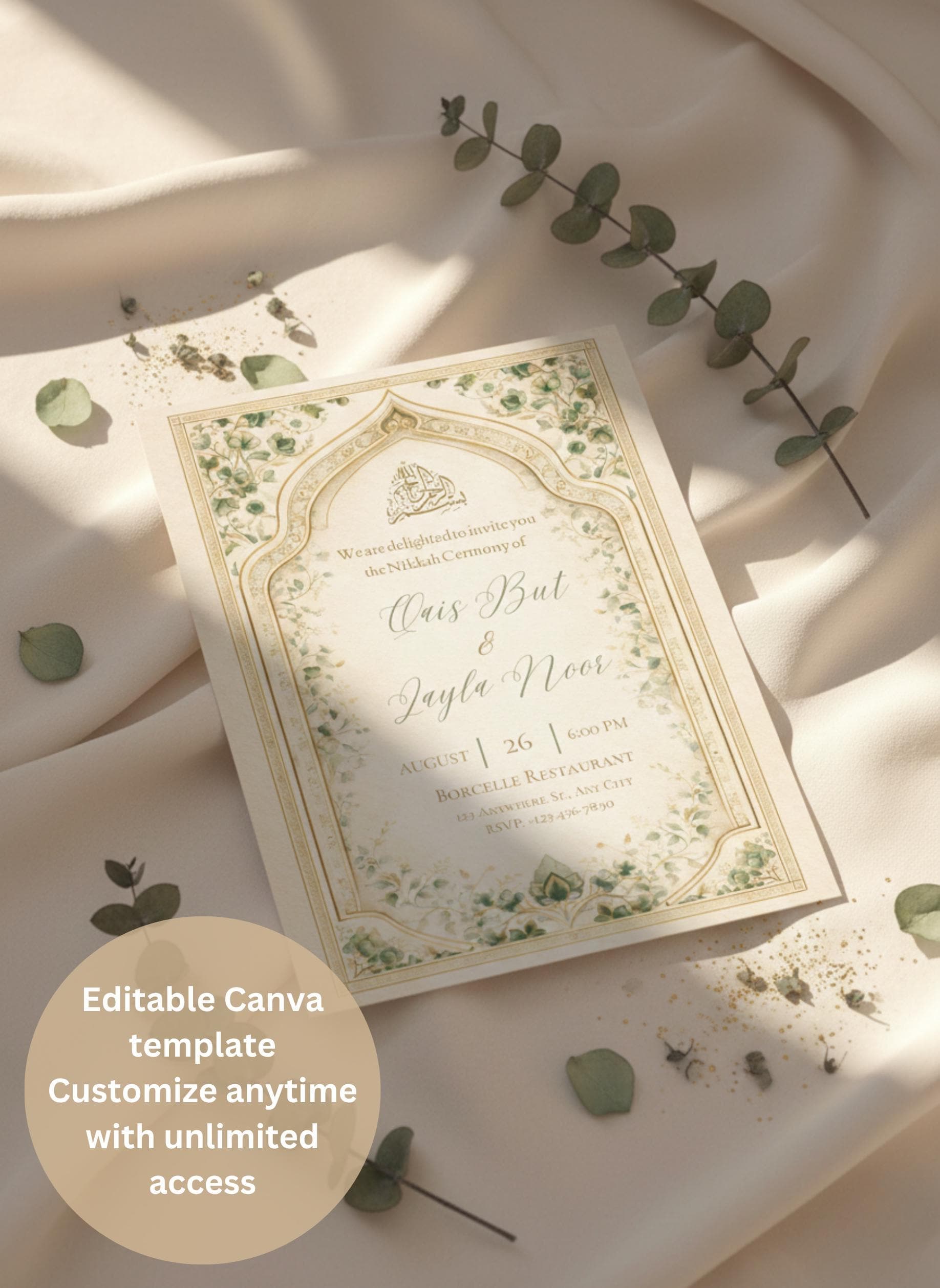Sage Green Floral Nikah Invitation, Muslim Wedding (Digital Download) - image 3