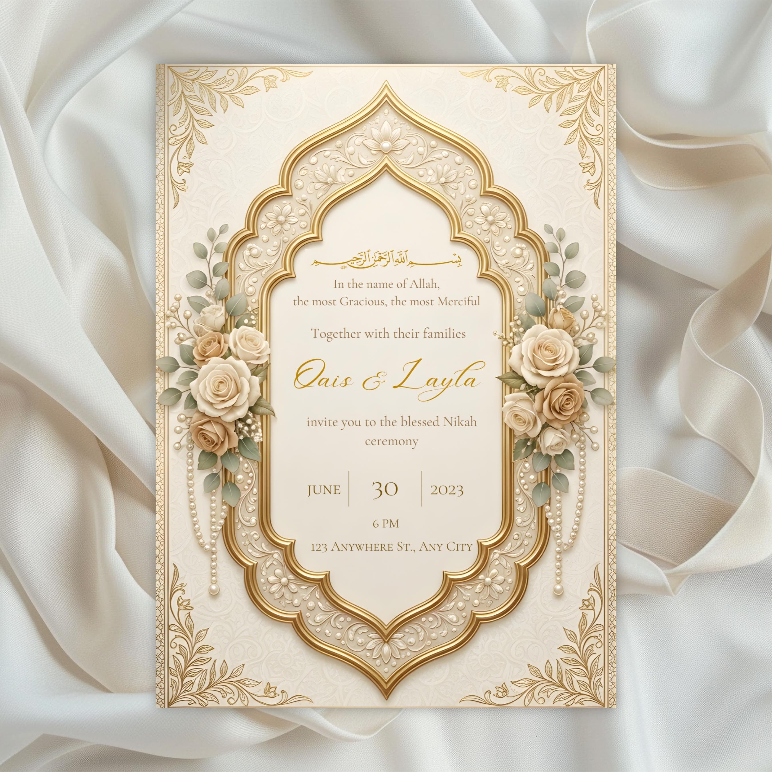 Islamic Nikah Invitation Template, Muslim Wedding Invite, Editable Nikah Card, Arabic Bismillah, Digital Download