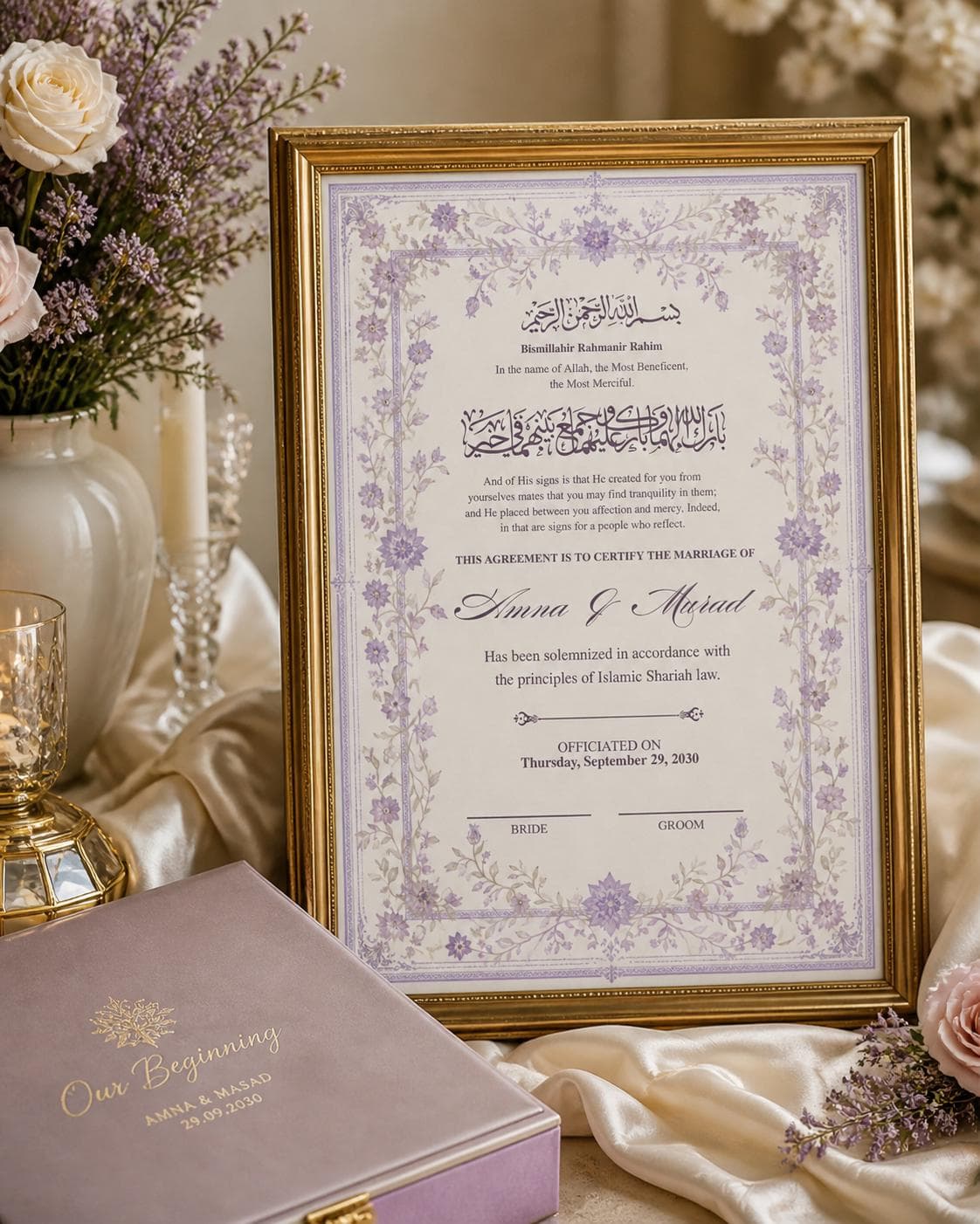 Lavender Floral Nikah Certificate, Editable  Marriage Contract  A4 A3 ,Digital Download - image 4