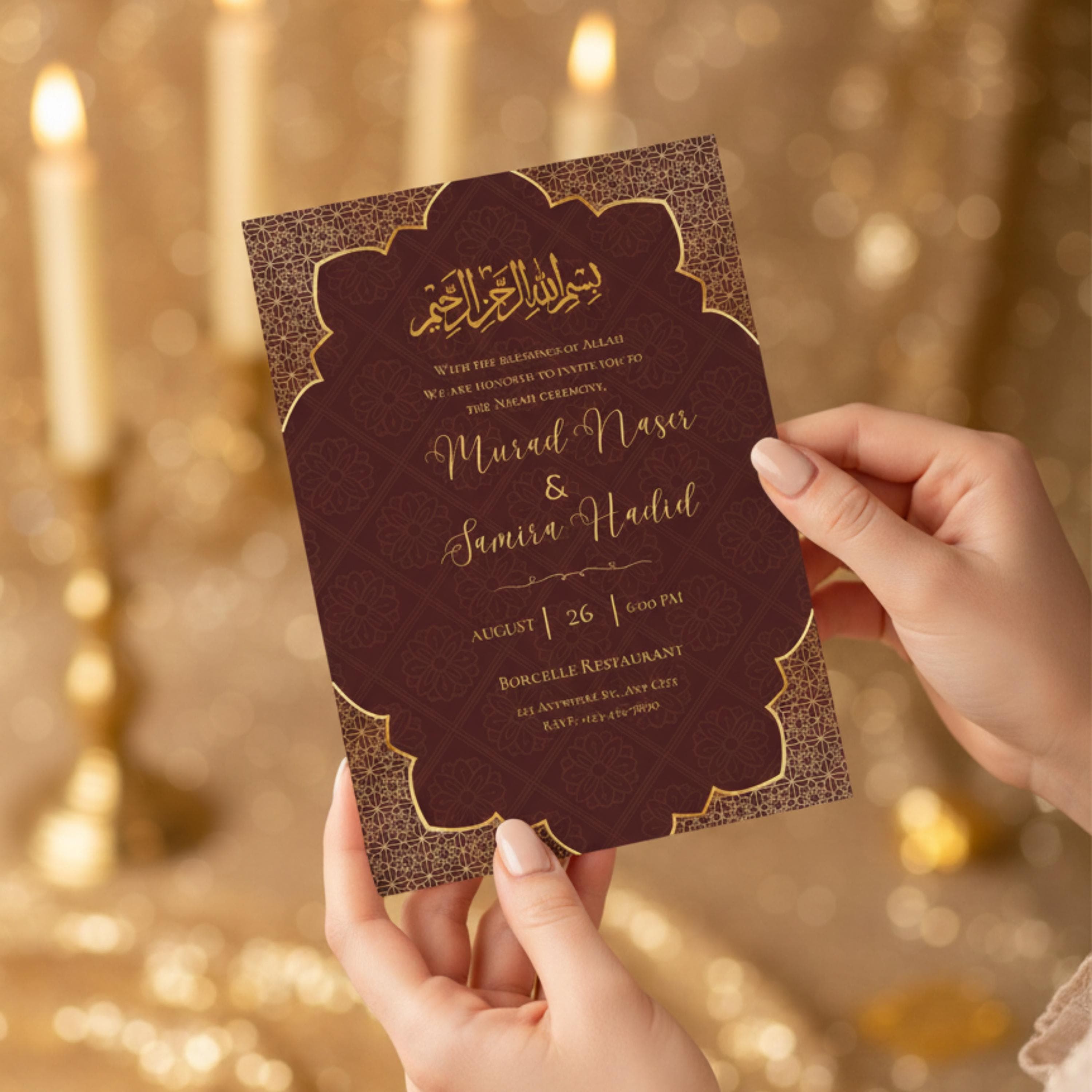 Islamic Nikah Invitation Template, Red Gold Muslim Wedding Card, Editable Nikah Invite, Digital Download - image 4