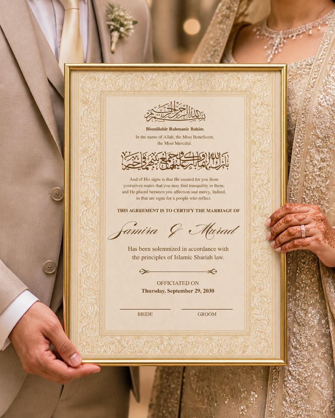Editable Gold Nikah Certificate, Islamic Marriage Contract, Digital Download - image 4
