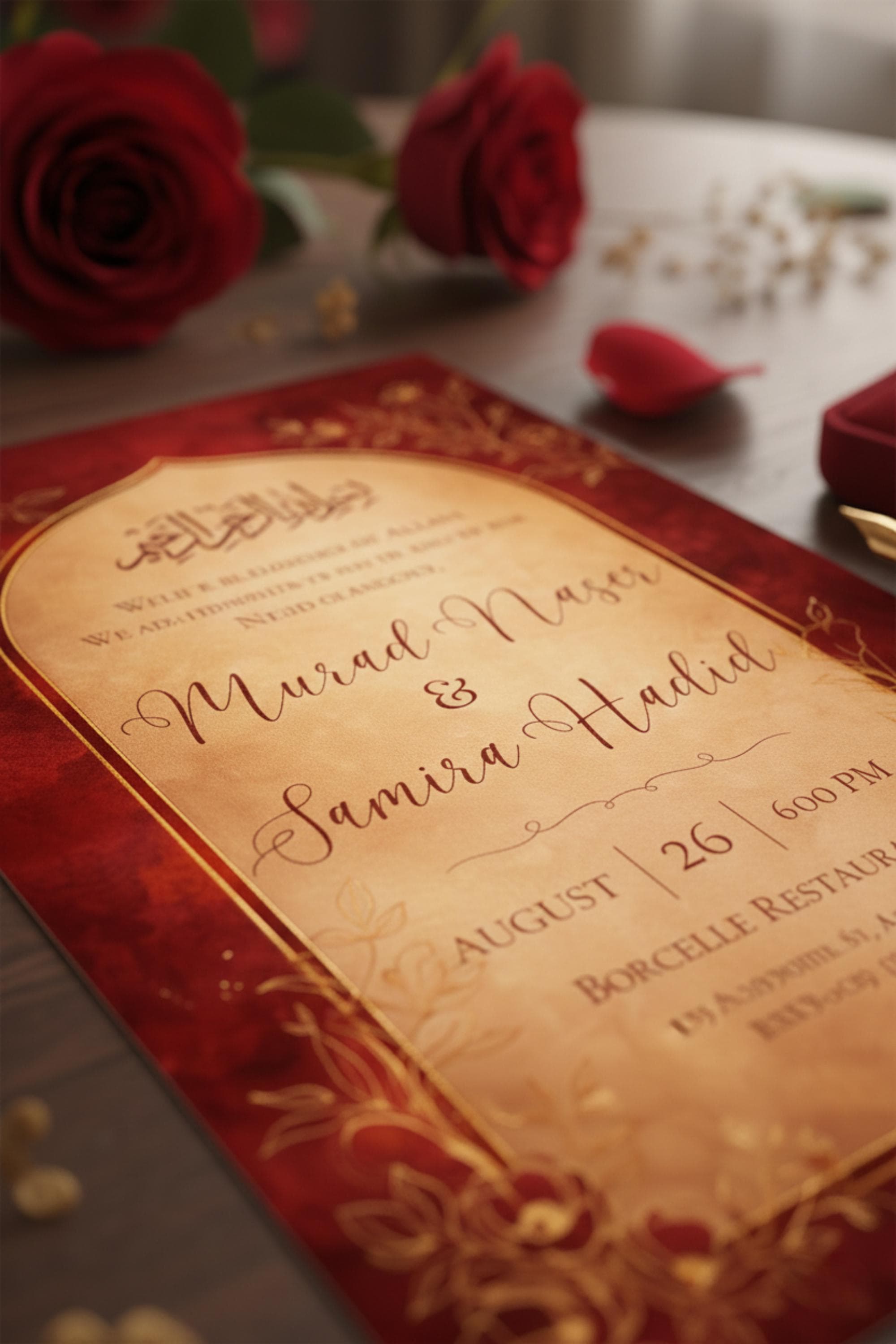 Red & Gold Nikah Invitation Template, Islamic Wedding (Digital Download) - image 3