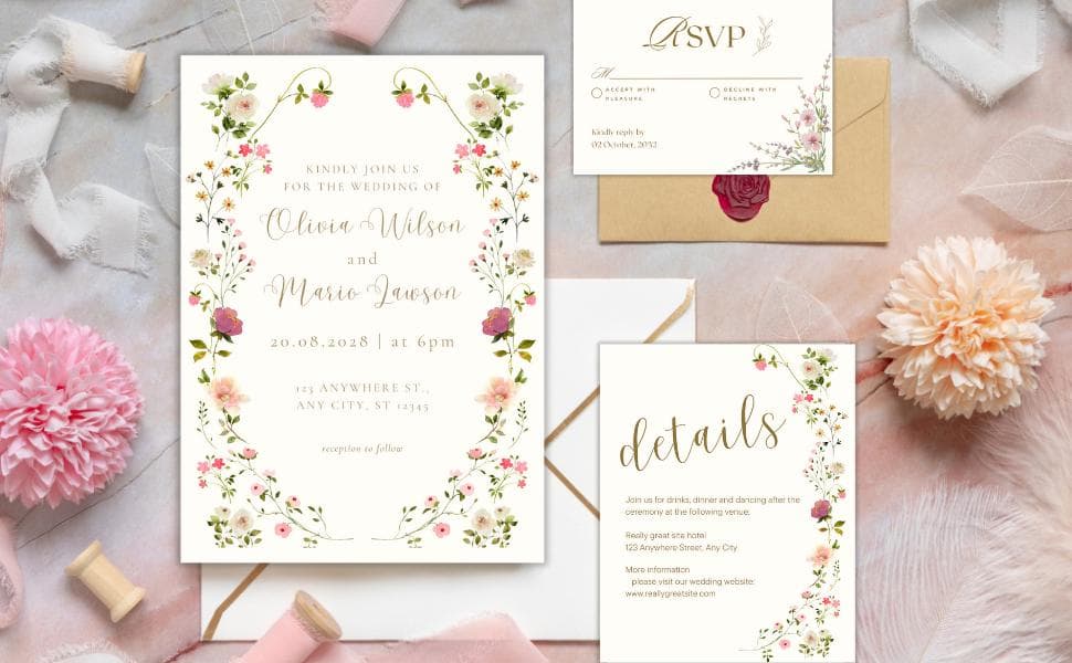 Elegant Floral Wedding Invitation Template, Watercolor Botanical Canva Suite, Printable Wedding Invite, Digital Download - image 5