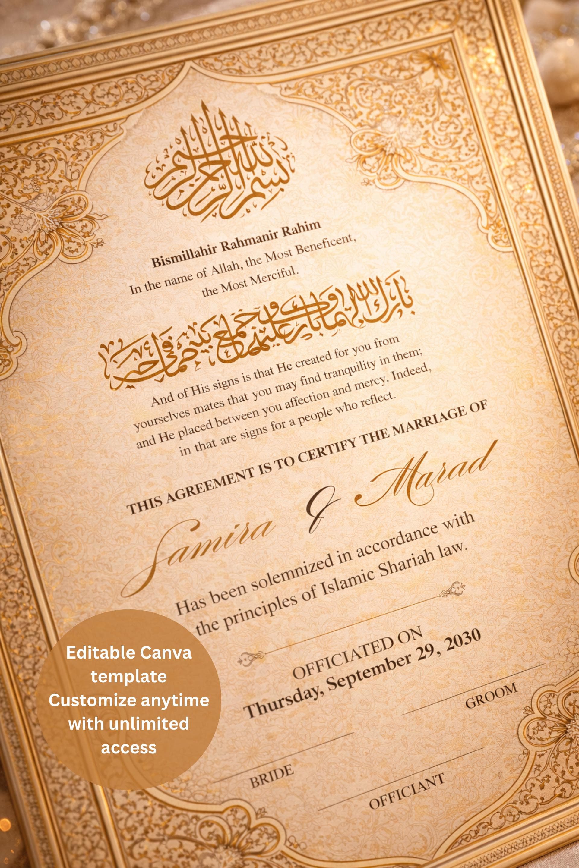 Islamic Nikah Certificate Printable, Editable Muslim Marriage Contract, A4 A3 Digital Download - image 4