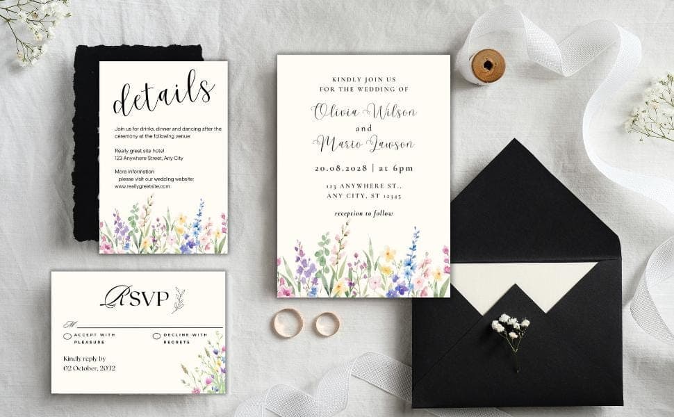 Wildflower Wedding Invitation Suite, Watercolor Floral, Editable Canva Template (Digital Download) - image 5