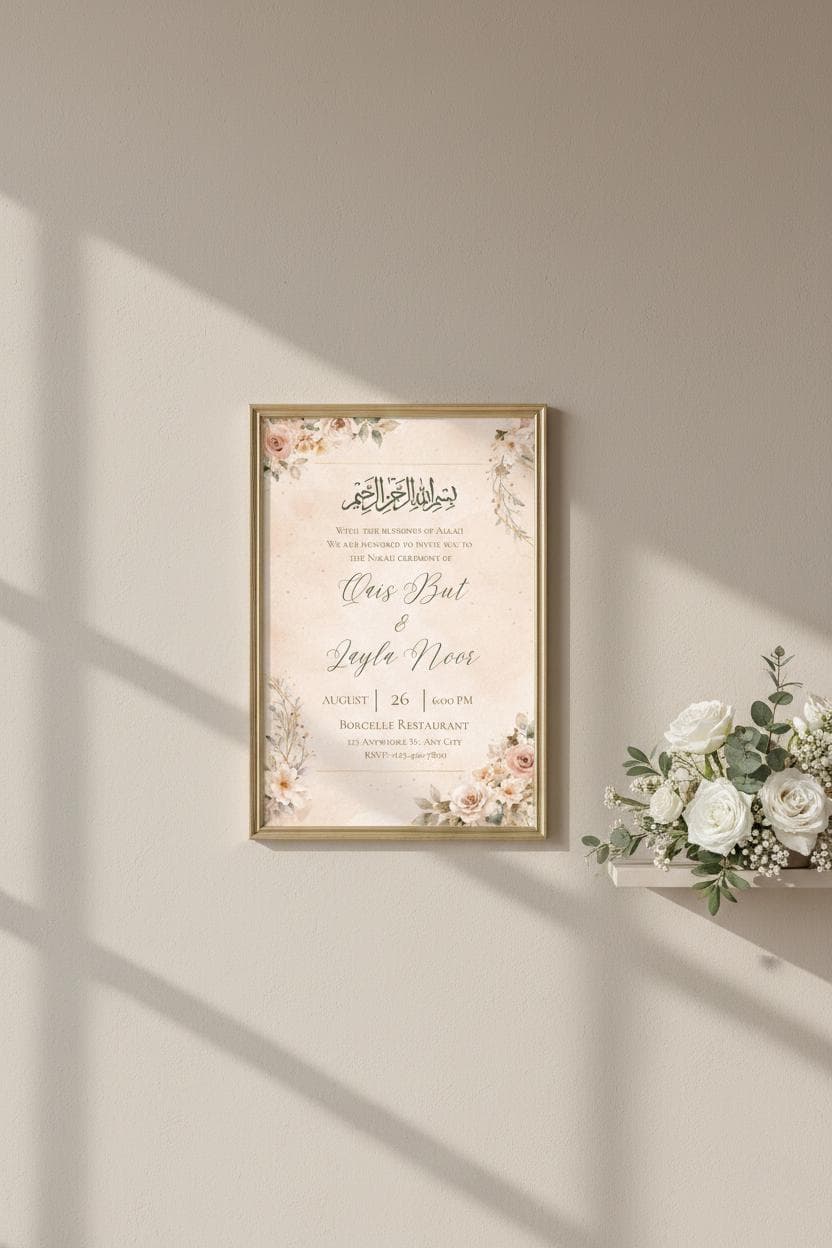 Beige Floral Nikah Invitation Template, Islamic Wedding Invitation, Digital Download - image 5