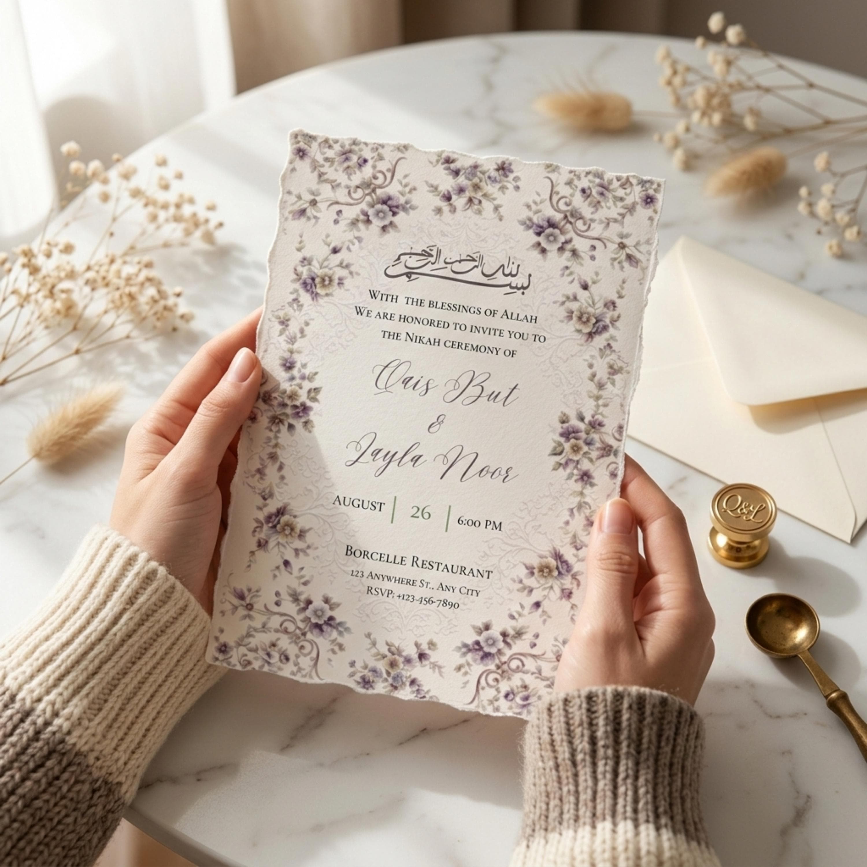 Elegant Floral Nikah Invitation Template,  Islamic Wedding Invite (Digital Download)