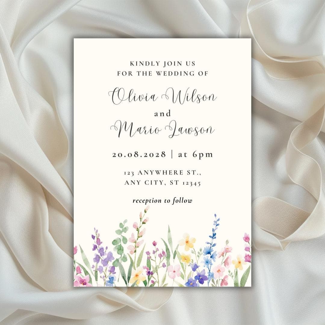 Wildflower Wedding Invitation Suite, Watercolor Floral, Editable Canva Template (Digital Download) - image 3
