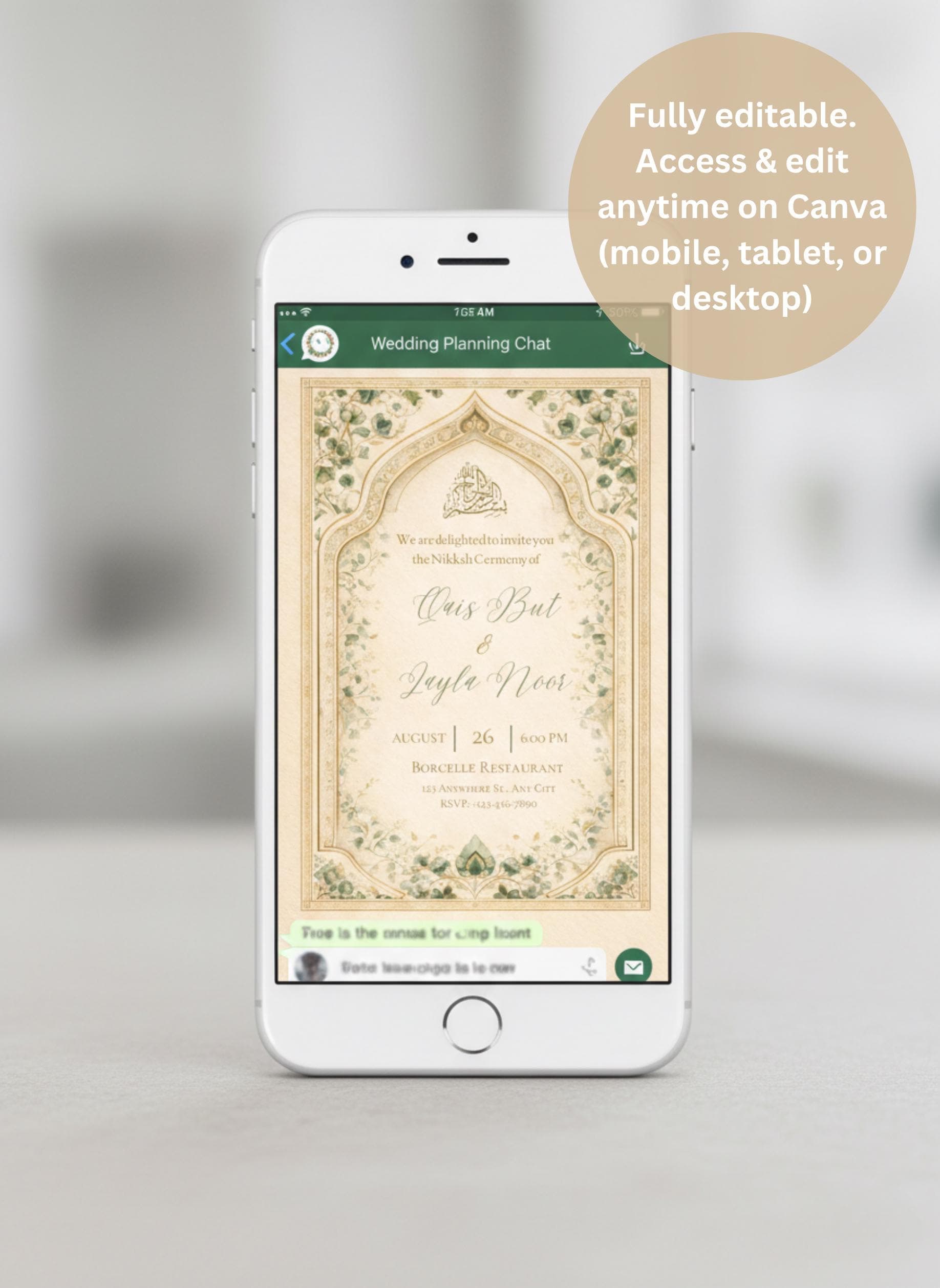 Sage Green Floral Nikah Invitation, Muslim Wedding (Digital Download) - image 4